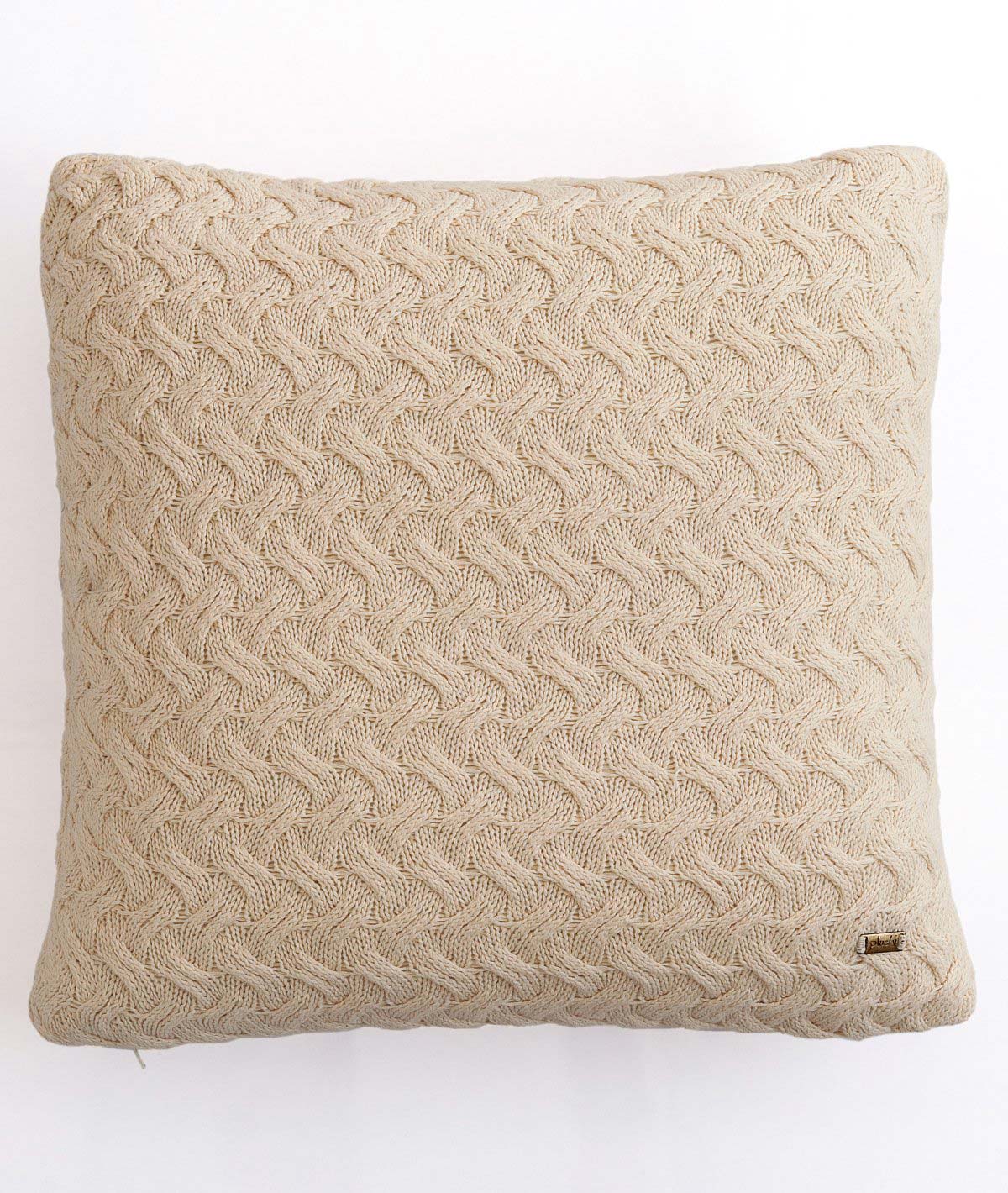 Criss Cross Cotton Knitted Decorative Natural Color 18 x 18 Inches Cushion Cover