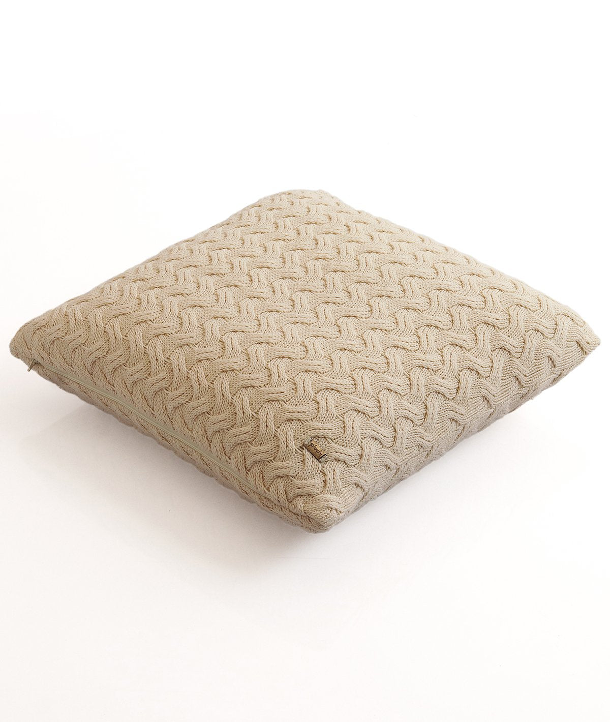 Criss Cross Cotton Knitted Decorative Natural Color 18 x 18 Inches Cushion Cover