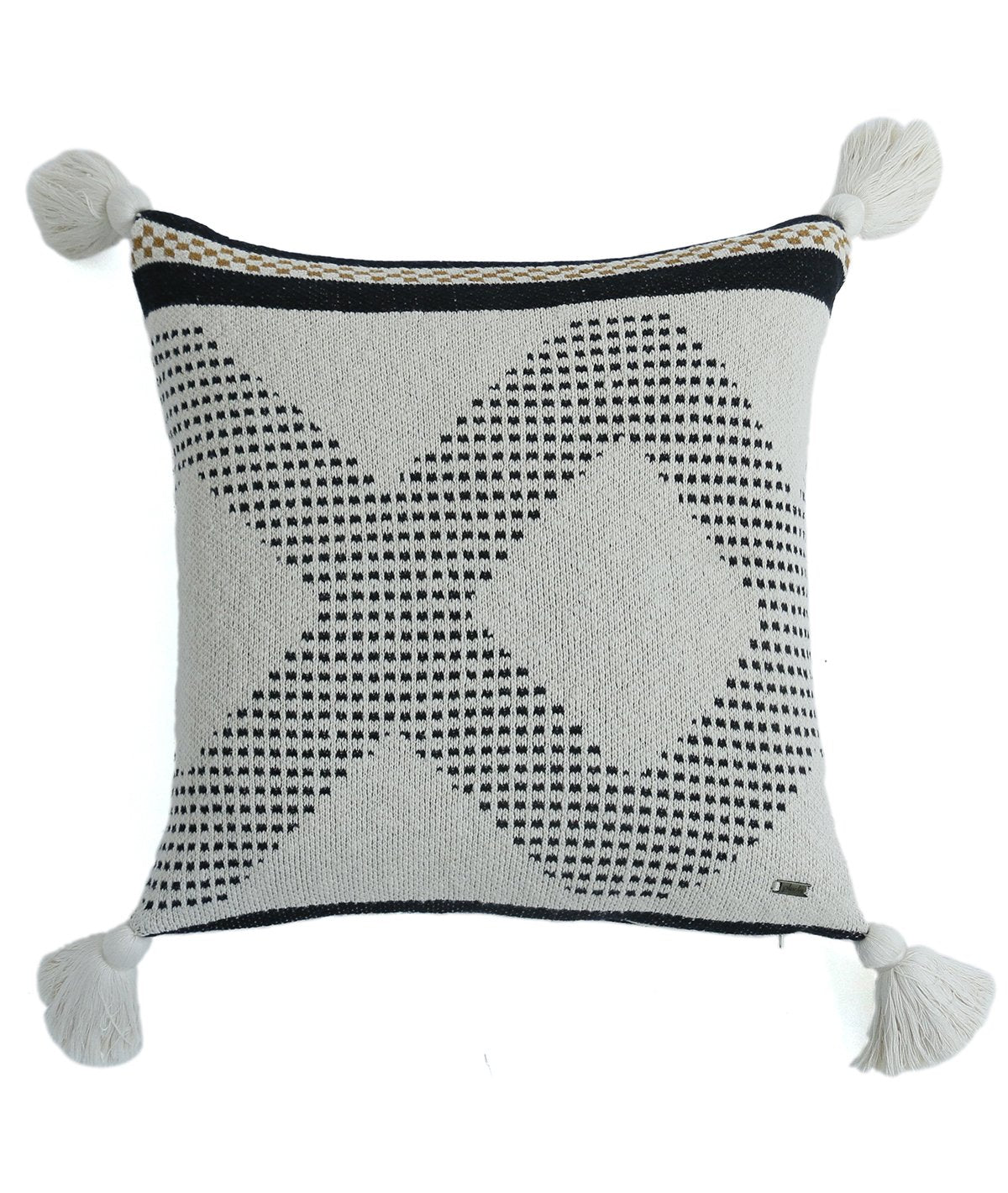Diamond Check Cotton Knitted Decorative Black & Natural Color 18 x 18 Inches Cushion Cover