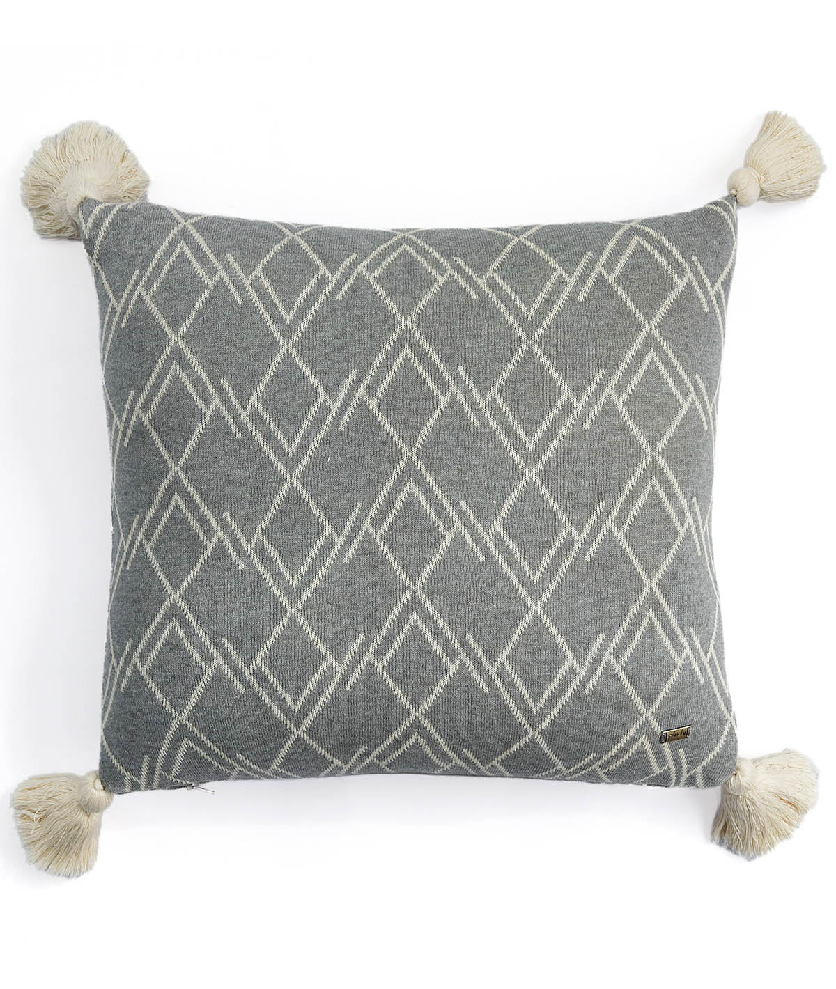 Gianna Cotton Knitted Decorative Light Grey Melange & Natural Color 18 x 18 Inches Cushion Cover
