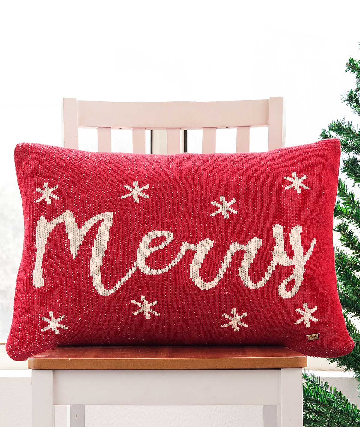 Merry Cotton Knitted Decorative Red Color 16 x 24 Inches Pillow Covers