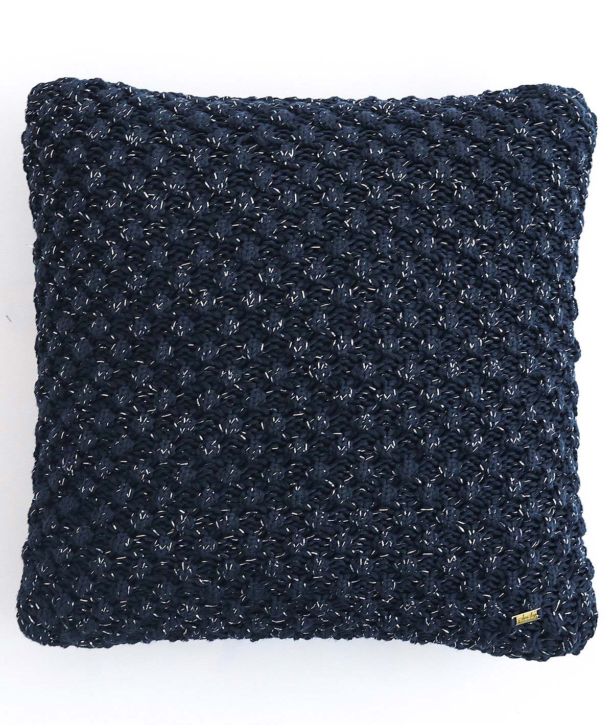 Popcorn Cotton Knitted Decorative Navy Color With Silver Lurex 18 x 18 Inches Cushion Cover