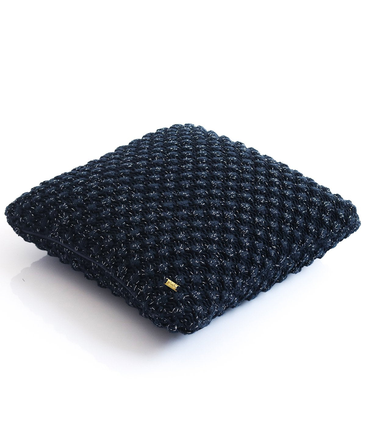 Popcorn Cotton Knitted Decorative Navy Color With Silver Lurex 18 x 18 Inches Cushion Cover