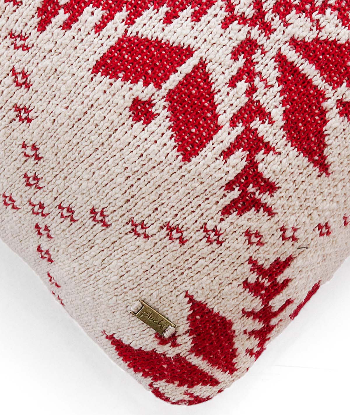 Snowflakes Cotton Knitted Decorative Natural & Red Color 16 x 24 Inches Pillow Covers