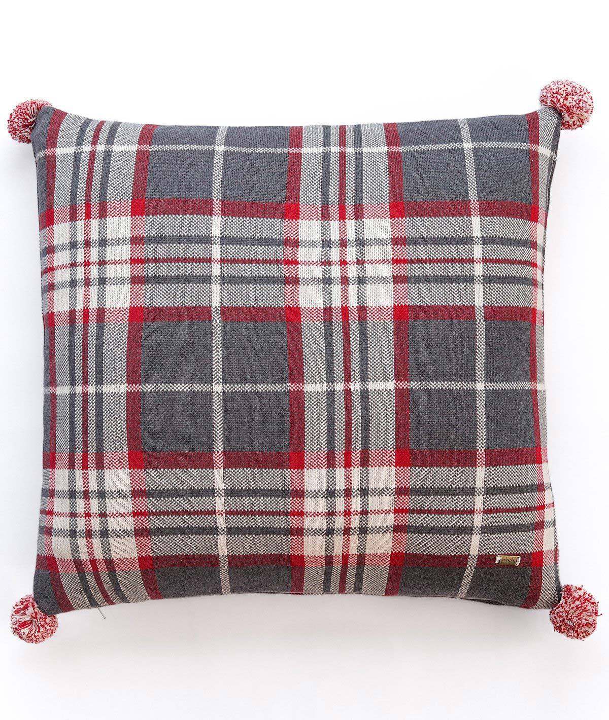 Tartan Plaid Cotton Knitted Decorative Multicolor 20 x 20 Inches Cushion Cover