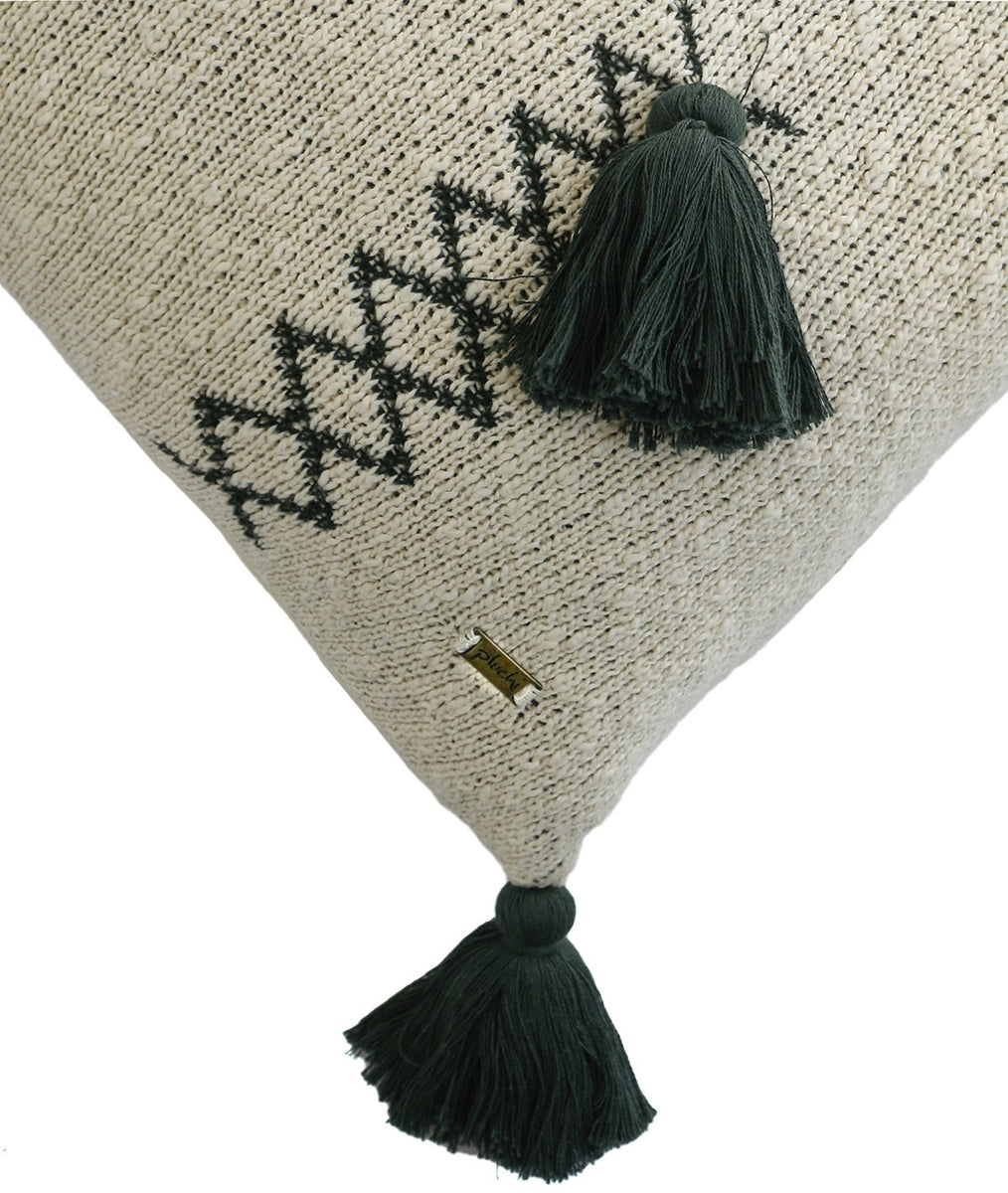 Willow Cotton Knitted Decorative Natural & Charcoal Green Color 18 x 1