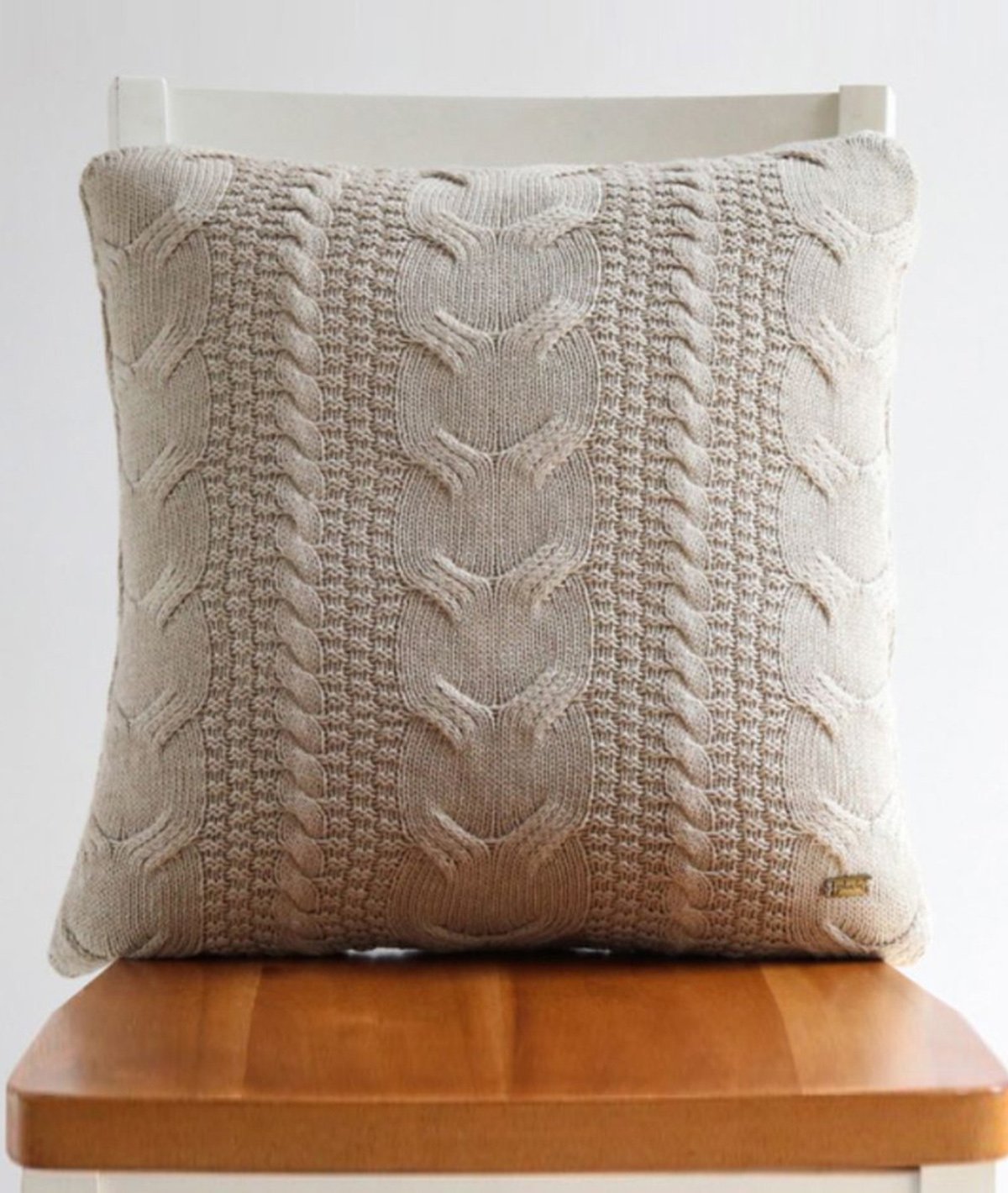 Classical - Light Beige Cotton Knitted Decorative Cushion Cover (18" x 18")