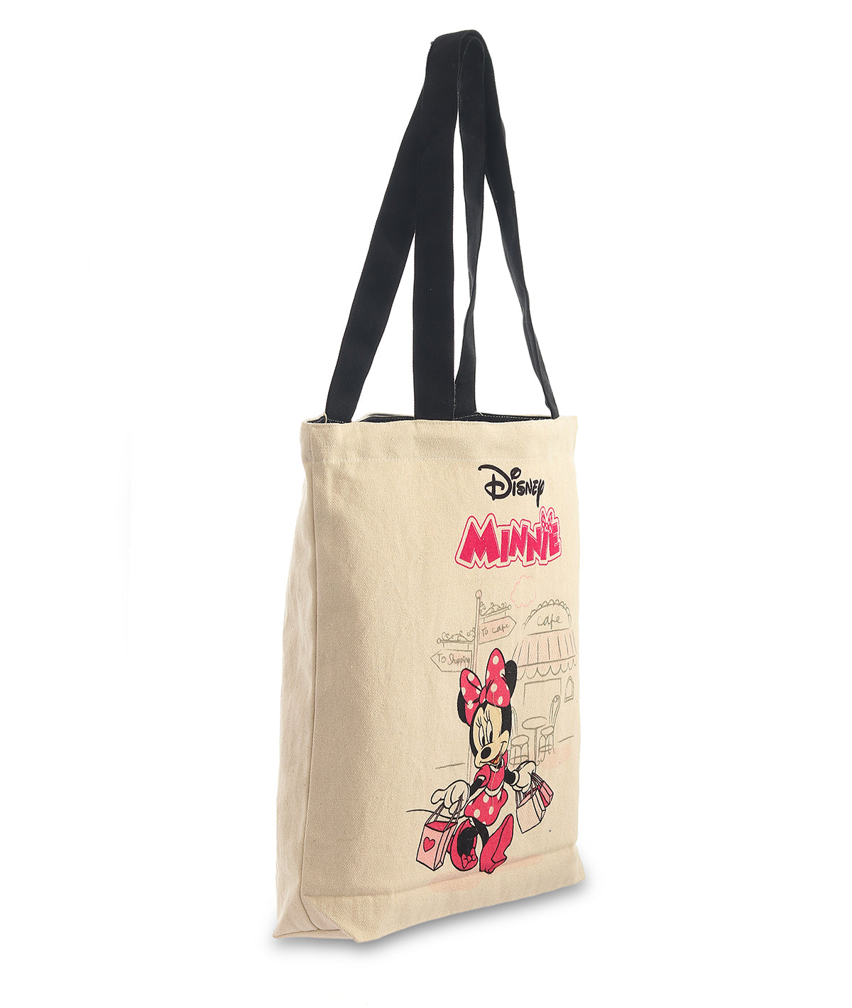 Disney Minnie - Off White & Pink color Cotton canvas  Shoulder Handbag