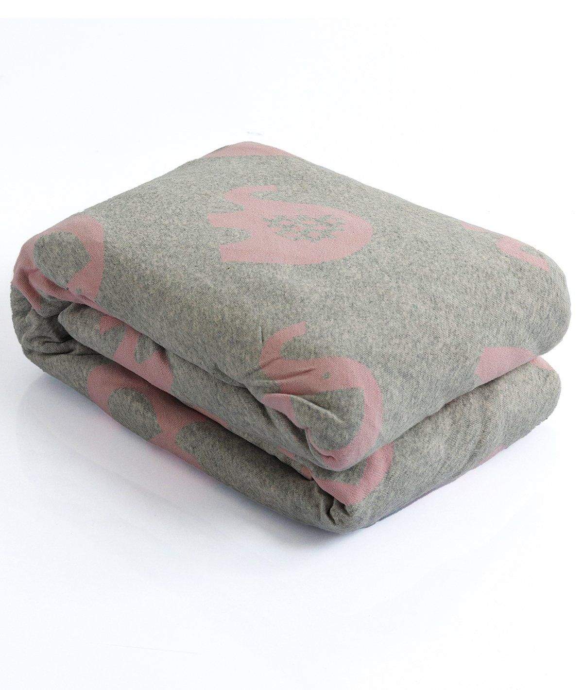 Elephant - Vanilla Grey Cotton Knitted King Size Double Bed Fitted Sheet with 2 Pillow Covers Set