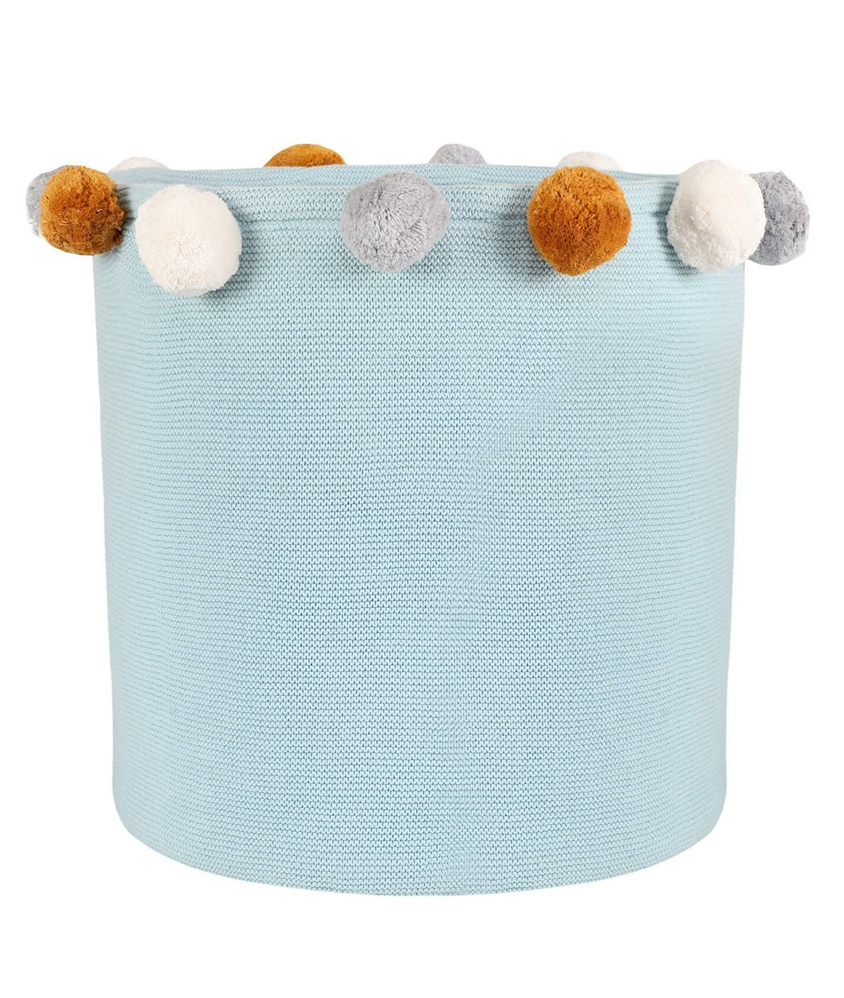 Doggy Buddy Baby Blue Cotton Knitted Storage Basket with Pompoms for Kids Room / Nursery Decor