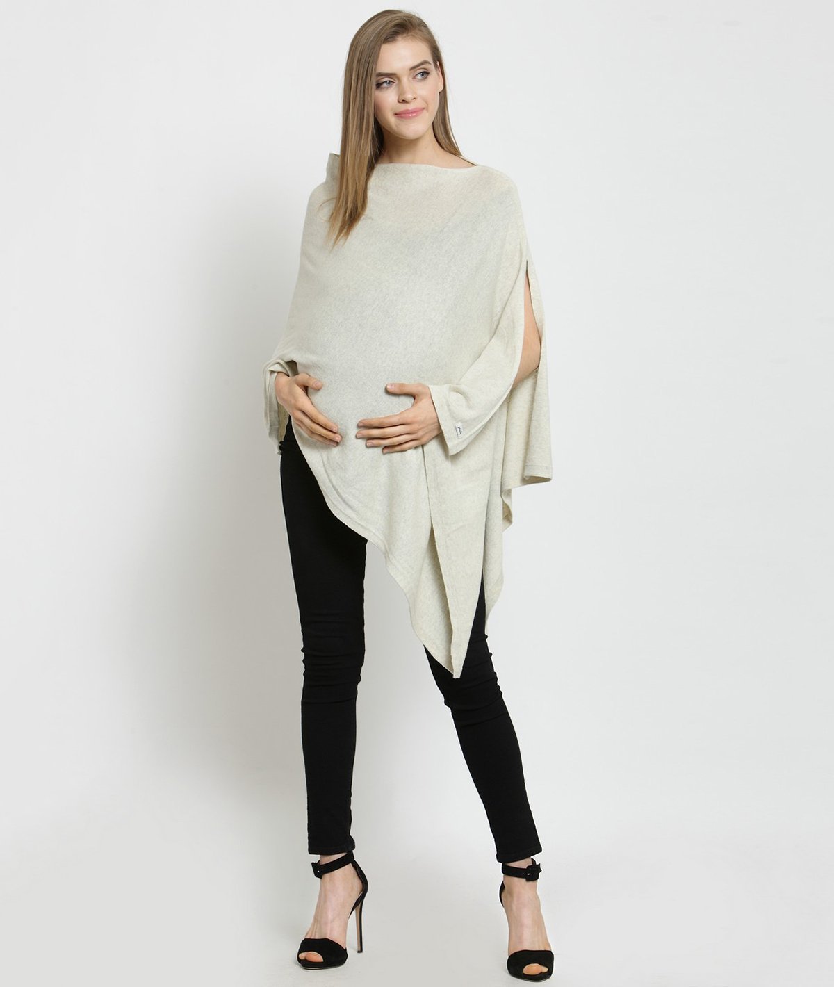 Rosette - Natural Marl Cotton Knitted Fashion Cum Nursing Poncho