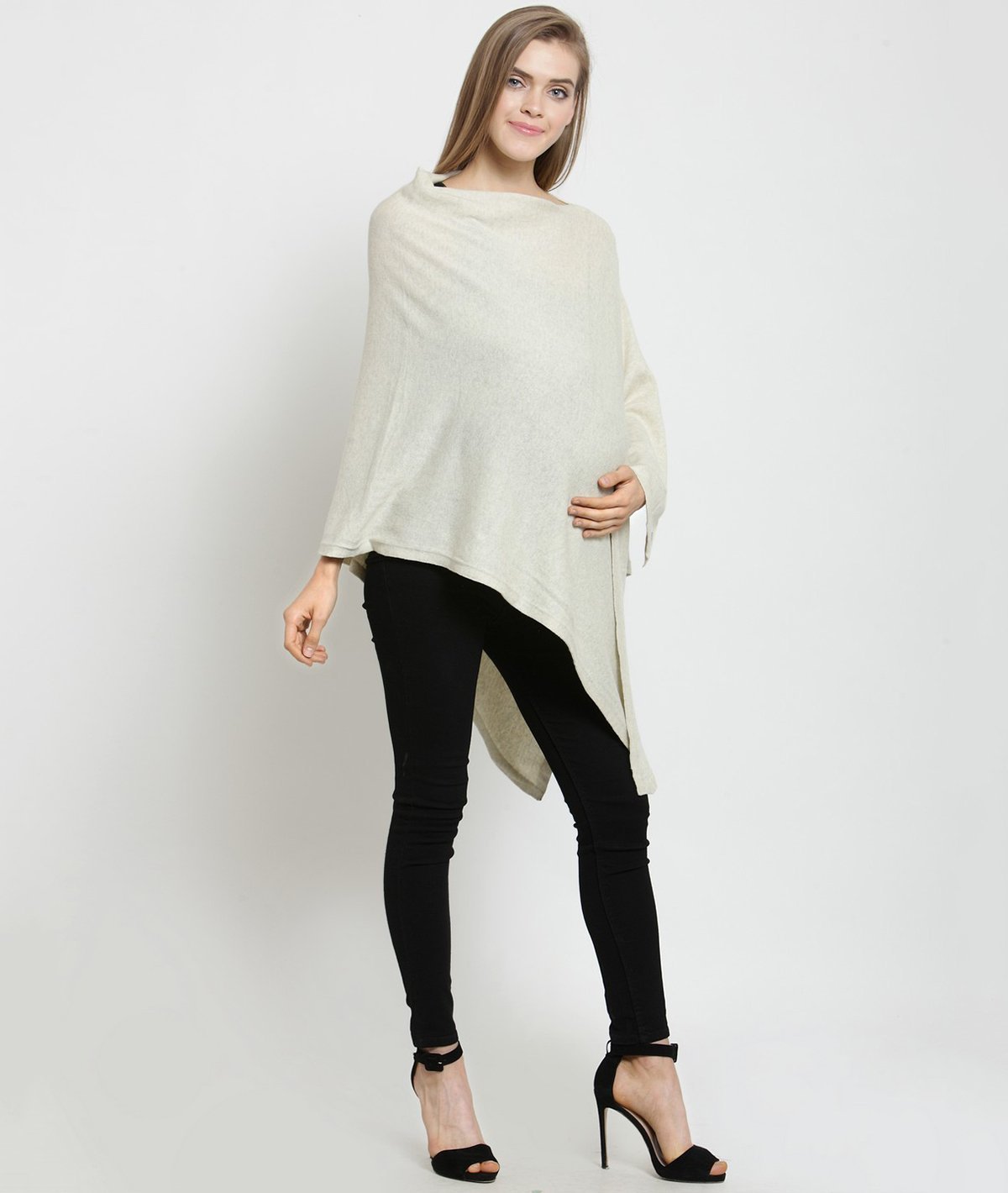 Rosette - Natural Marl Cotton Knitted Fashion Cum Nursing Poncho