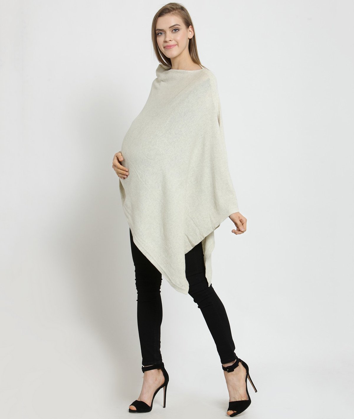 Rosette - Natural Marl Cotton Knitted Fashion Cum Nursing Poncho