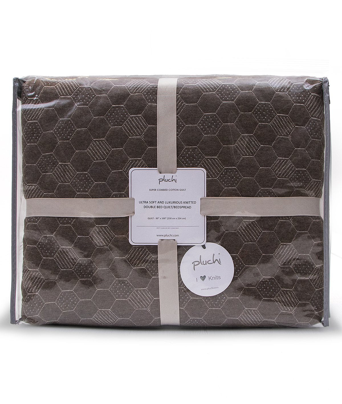 Pepin- Brown & Grey Cotton Knitted Double Bed King Size Quilt / Quilted Blanket