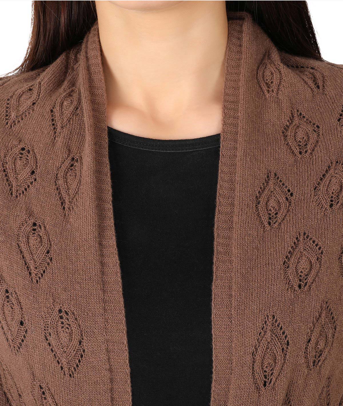 Avery - Coffee Color Lambswool & Nylon Knitted Shawl Wrap