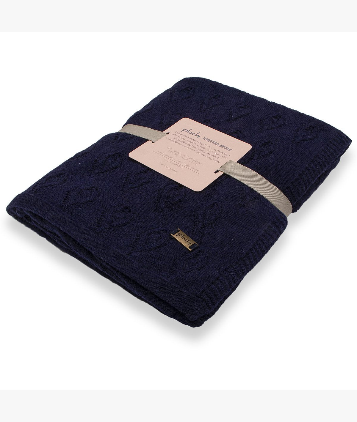 Avery - Navy Color Lambswool & Nylon Knitted Shawl Wrap