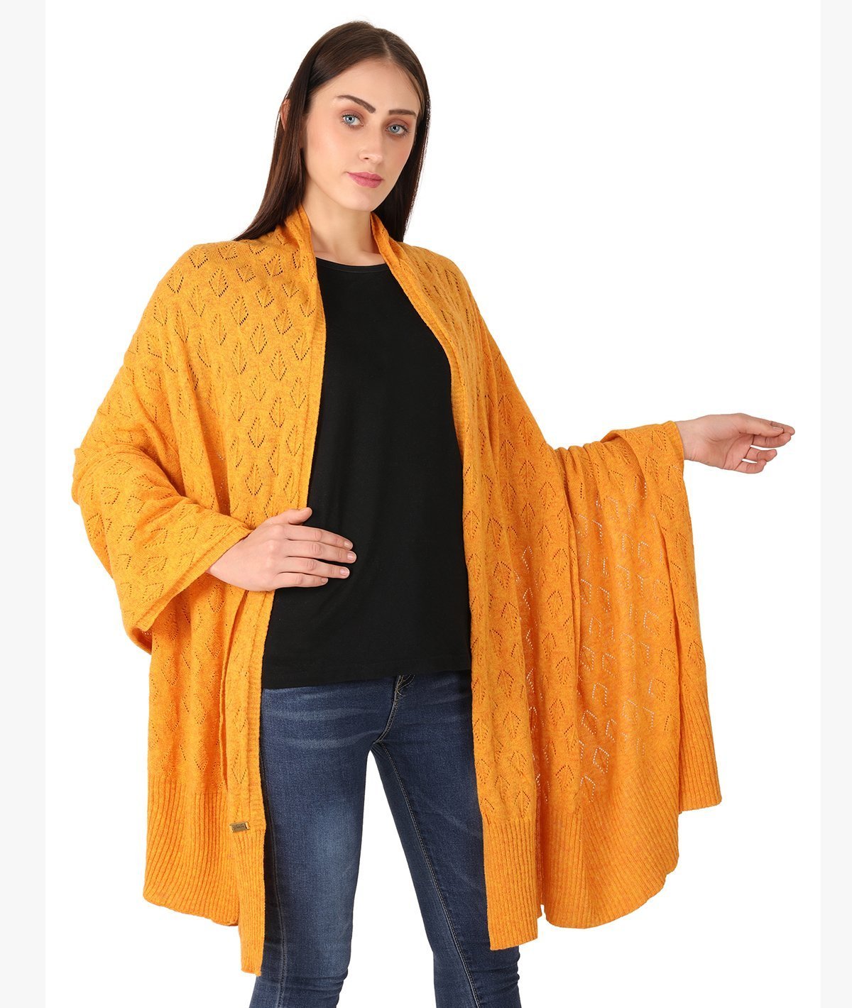 Bridgette - Light Orange Color Lambswool & Nylon Knitted Shawl Wrap