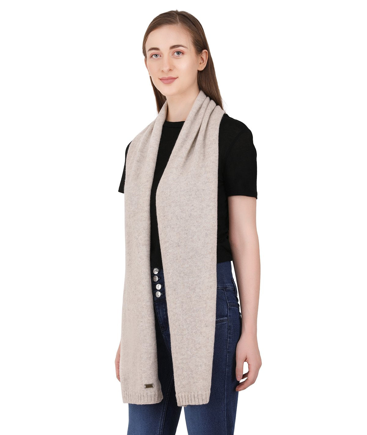 Kiraz - Light Beige Lambswool & Nylon Knitted Scarf