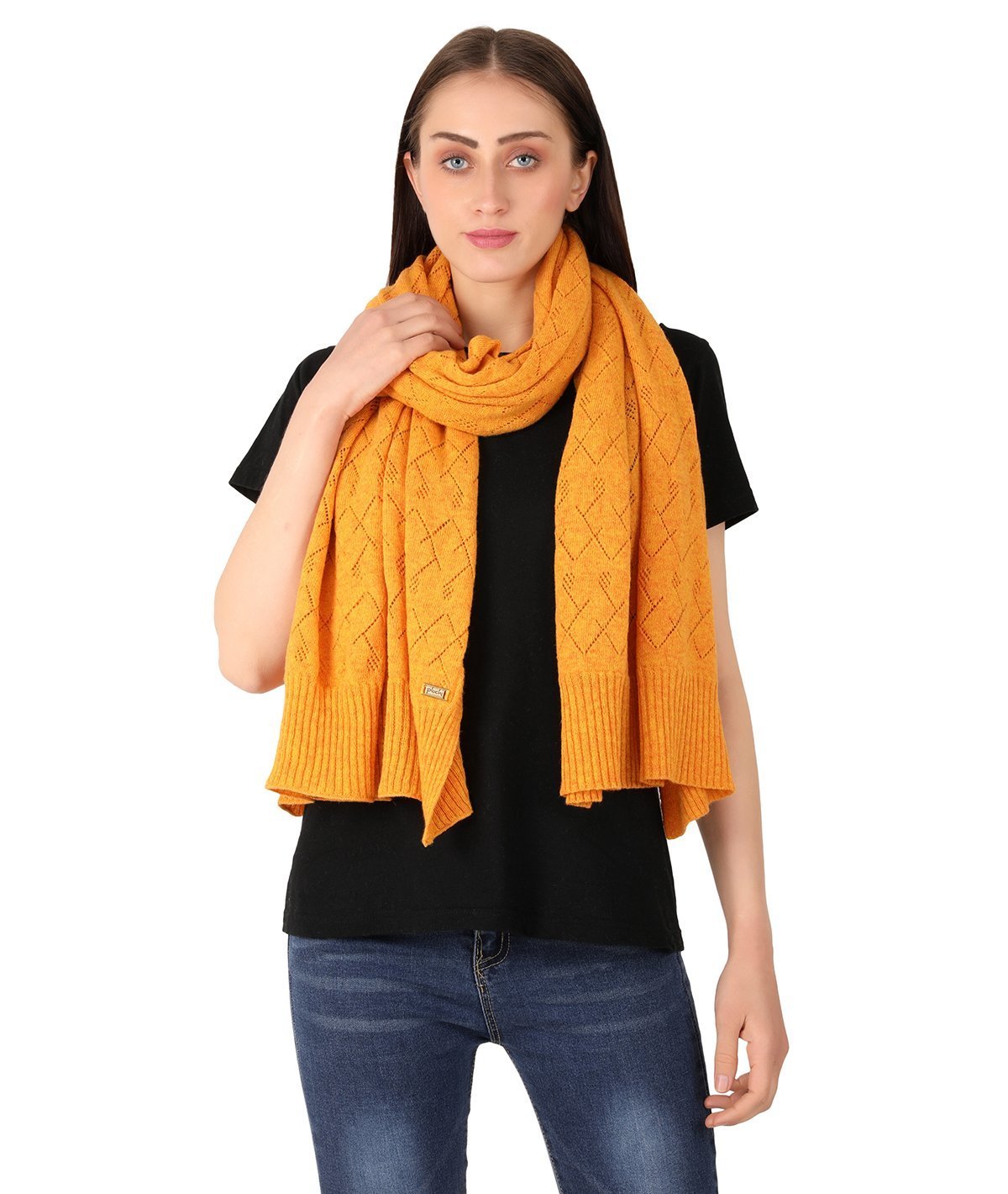 Colette - Light Orange Lambswool & Nylon Knitted Shawl Wrap