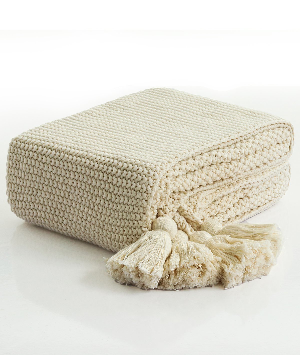 Chunky Seed Stitch - Natural Color 100% Cotton Knitted All Season AC Throw Blanket