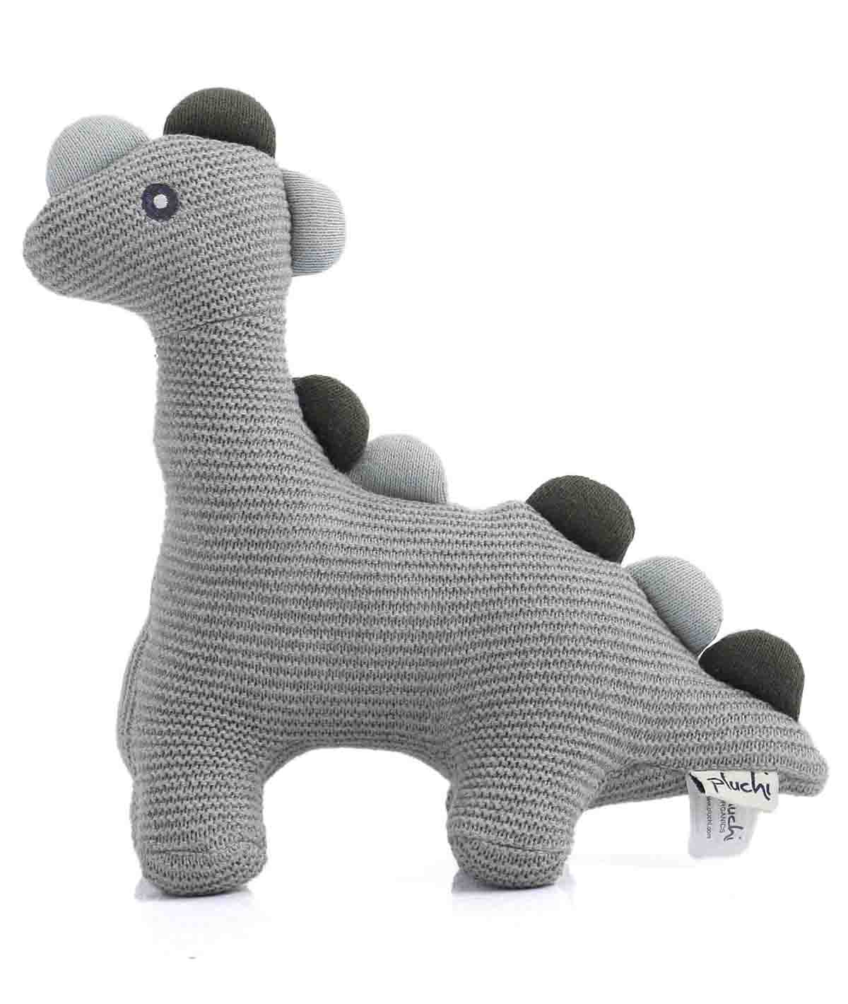 Little Dino - Light Grey Cotton Knitted Stuffed Soft Toy for Babies / Kids