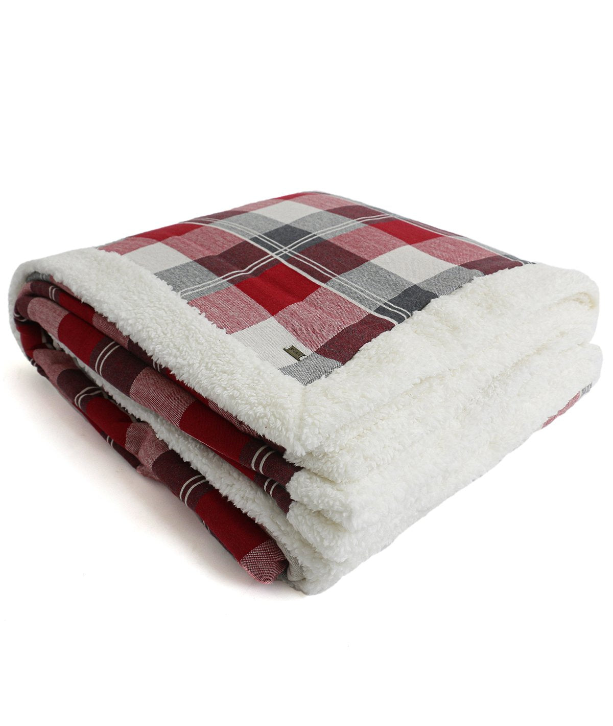 Azzo - Multicolor Cotton Knitted Double Bed Blanket layered with Warm Sherpa Fabric