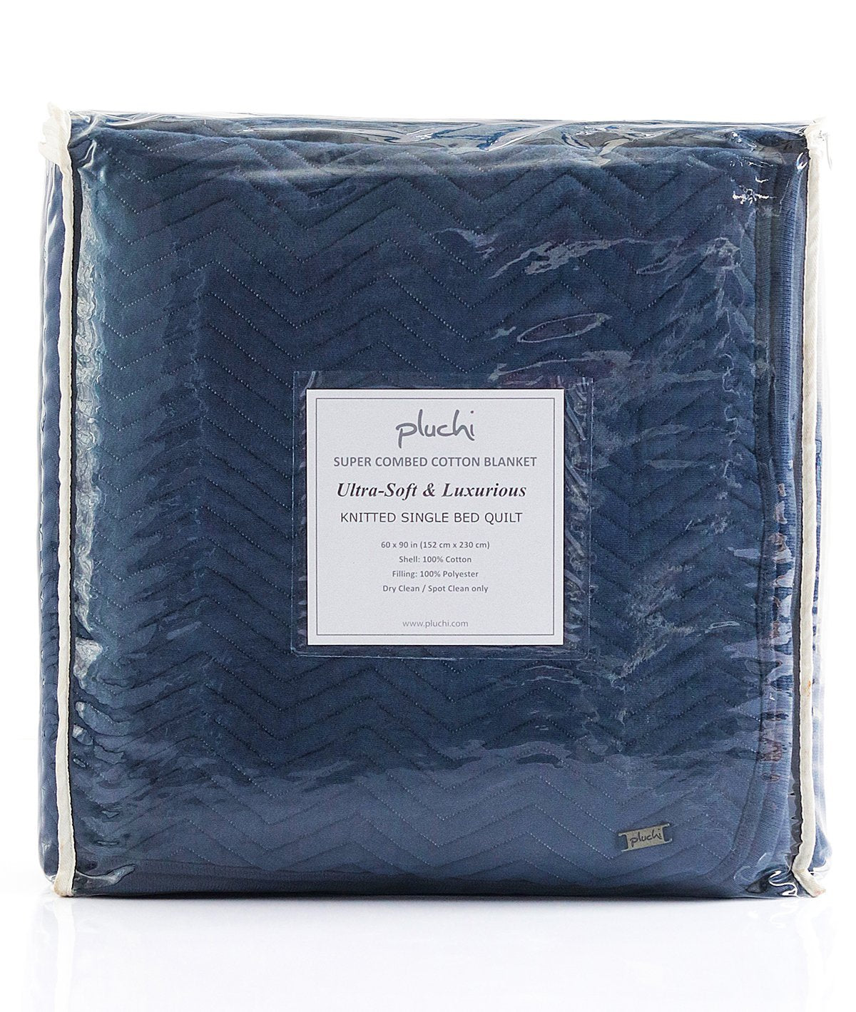 Zig  Zag -  Navy Cotton Knitted Single Bed Quilt / Quilted Blanket
