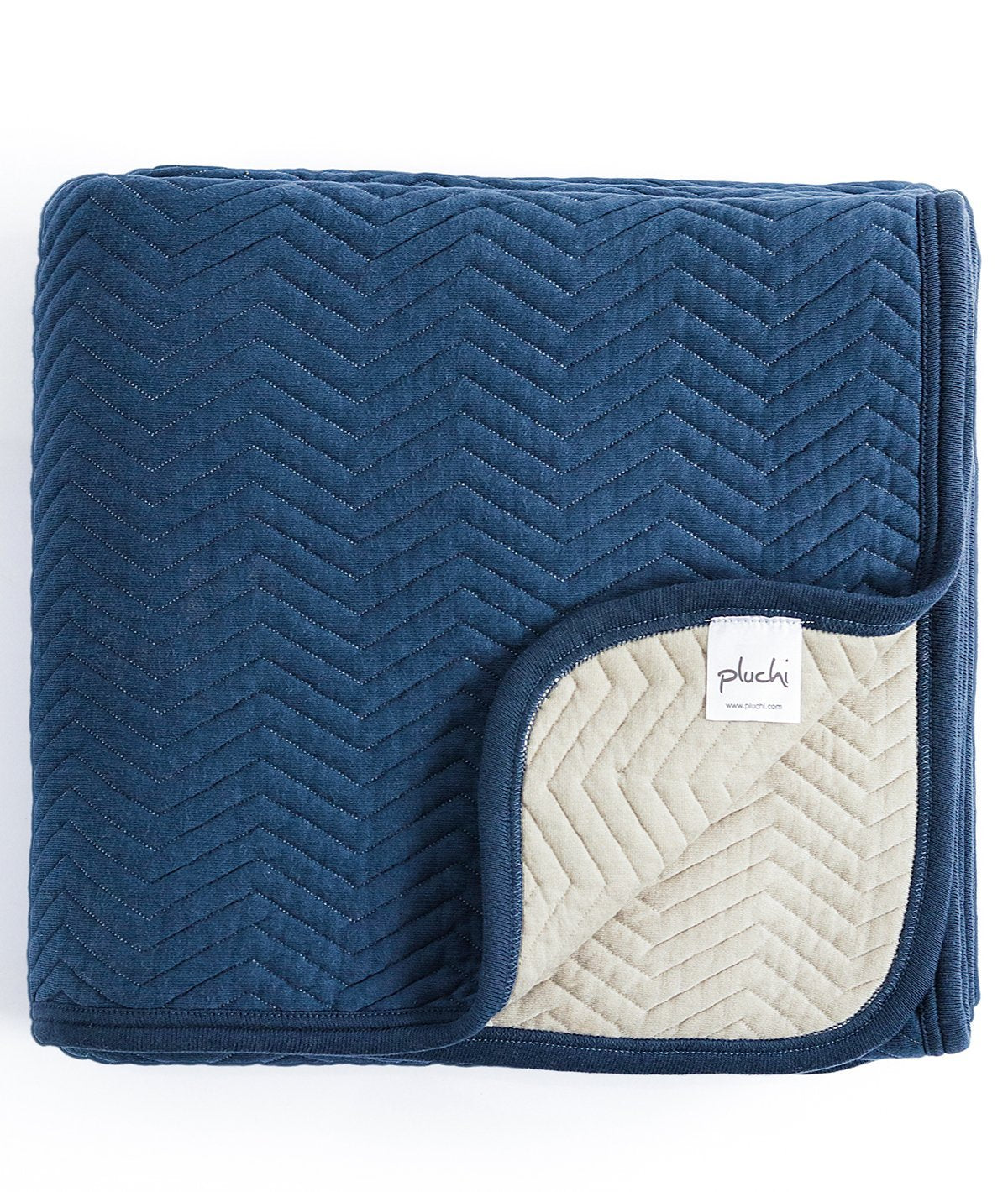 Zig  Zag -  Navy Cotton Knitted Single Bed Quilt / Quilted Blanket