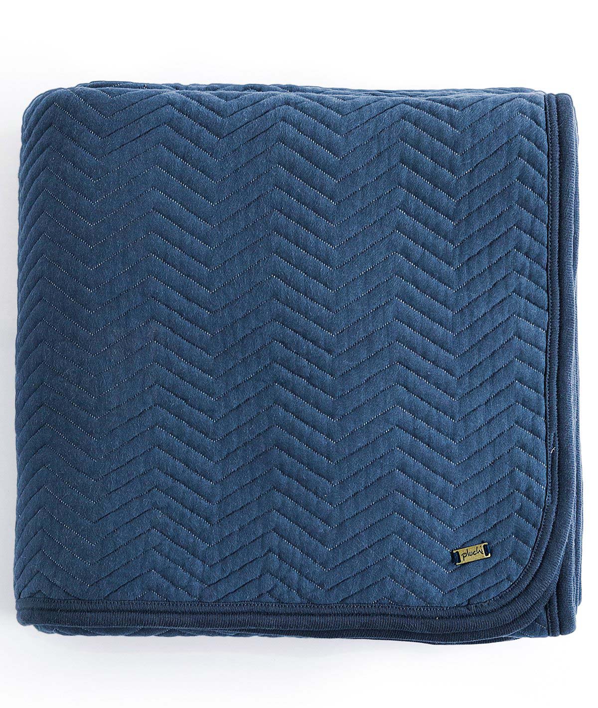 Zig  Zag -  Navy Cotton Knitted Single Bed Quilt / Quilted Blanket