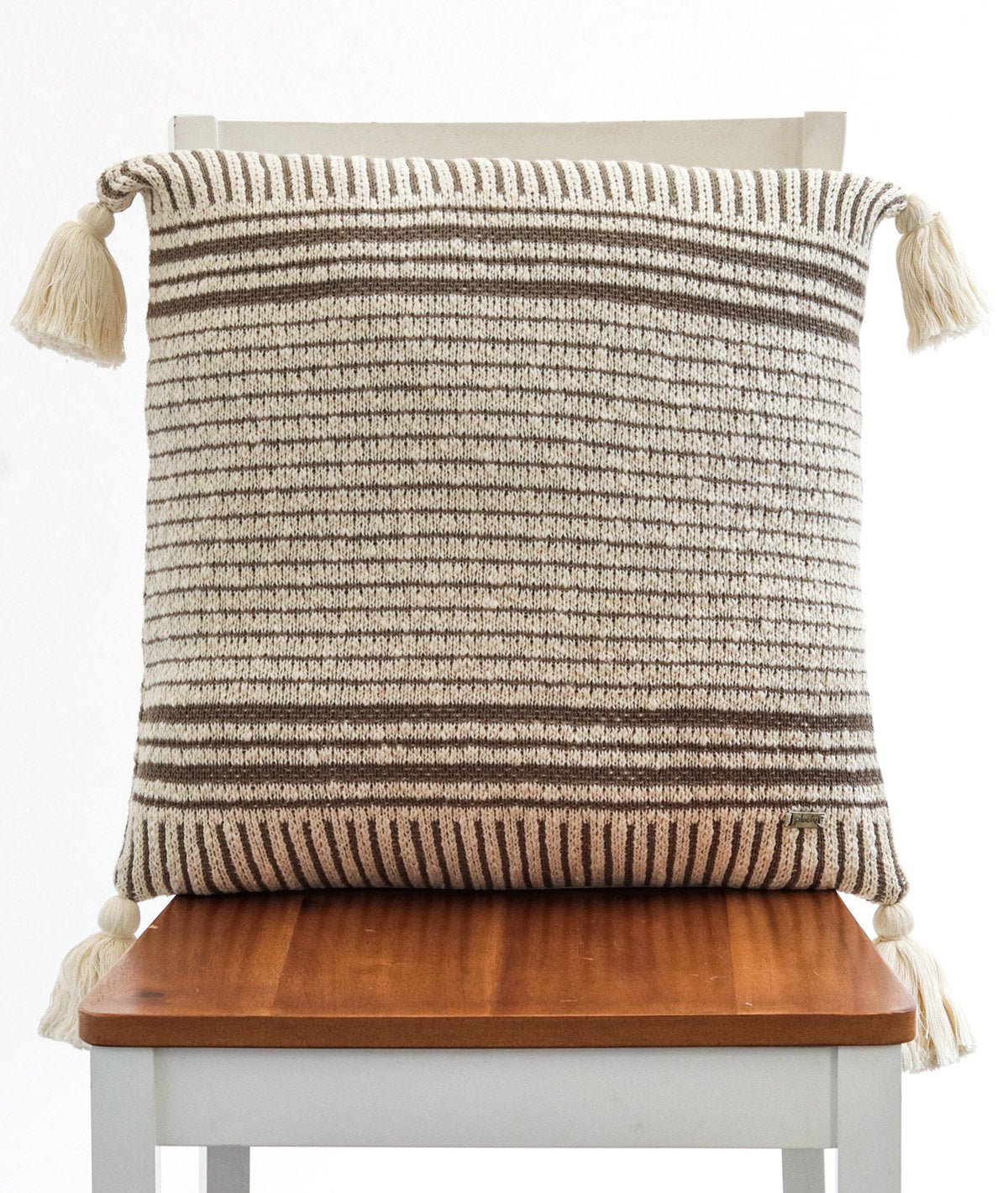 Stripe Square Cotton Knitted Decorative Grey & Natural Color 18 x 18 Inches Cushion Cover