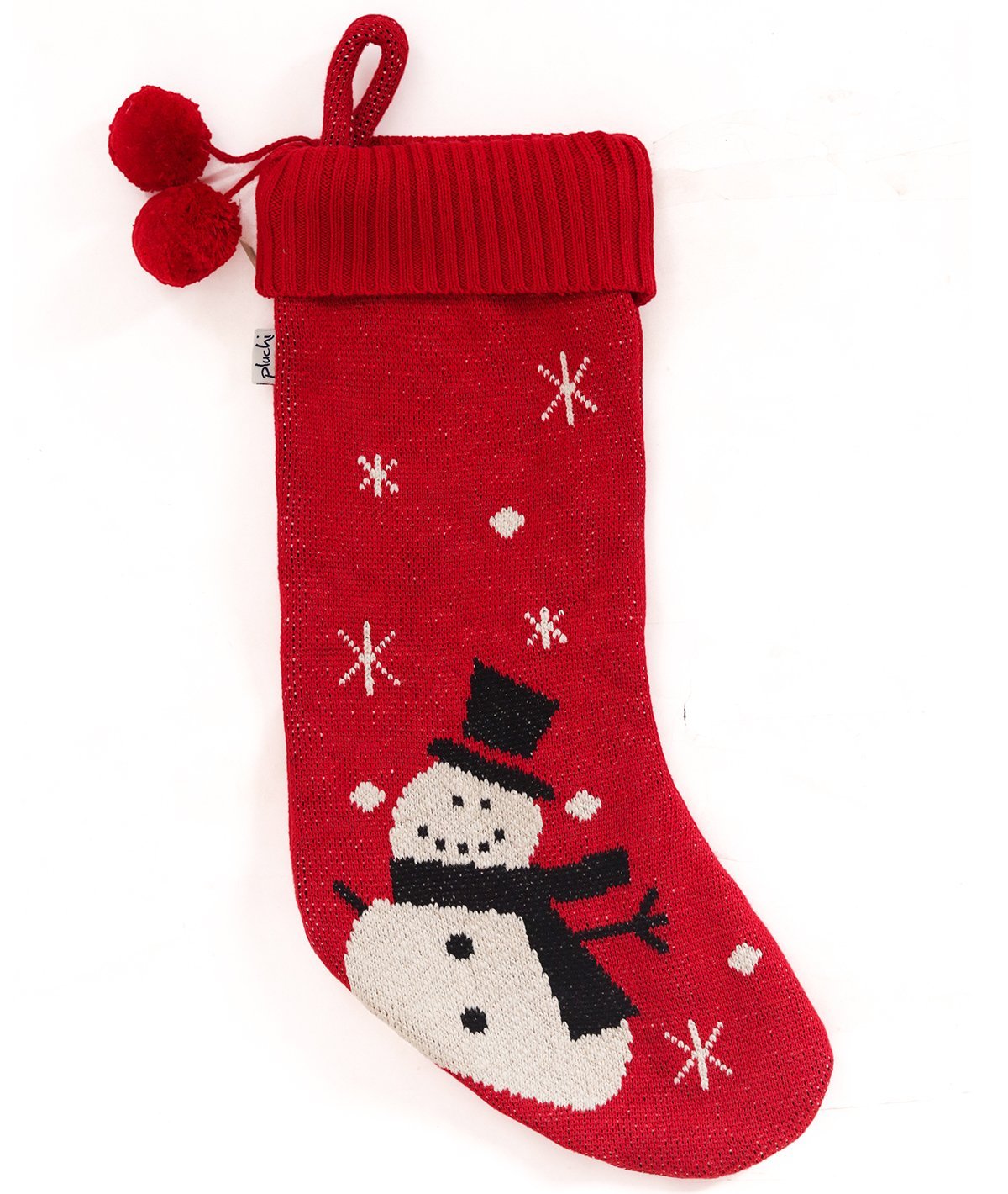Snowman - Red & Black Cotton Knitted Christmas Decorative Stocking