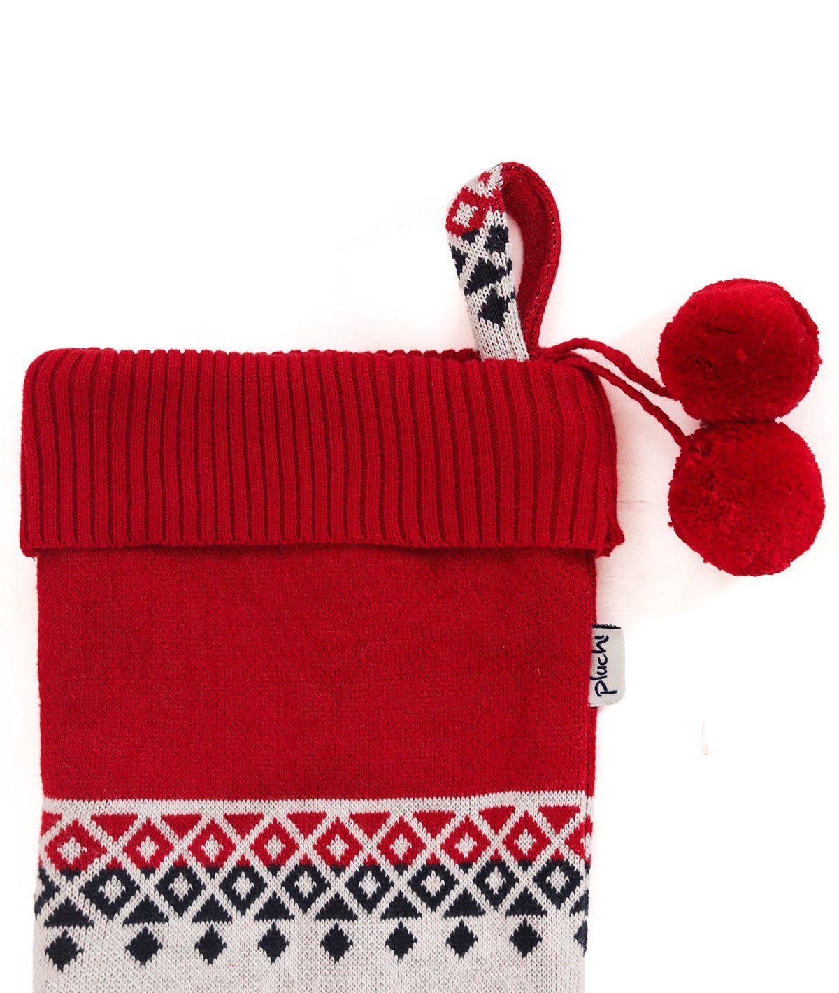 Santa's Reindeer - Red & Natural Cotton Knitted Christmas Decorative Stocking