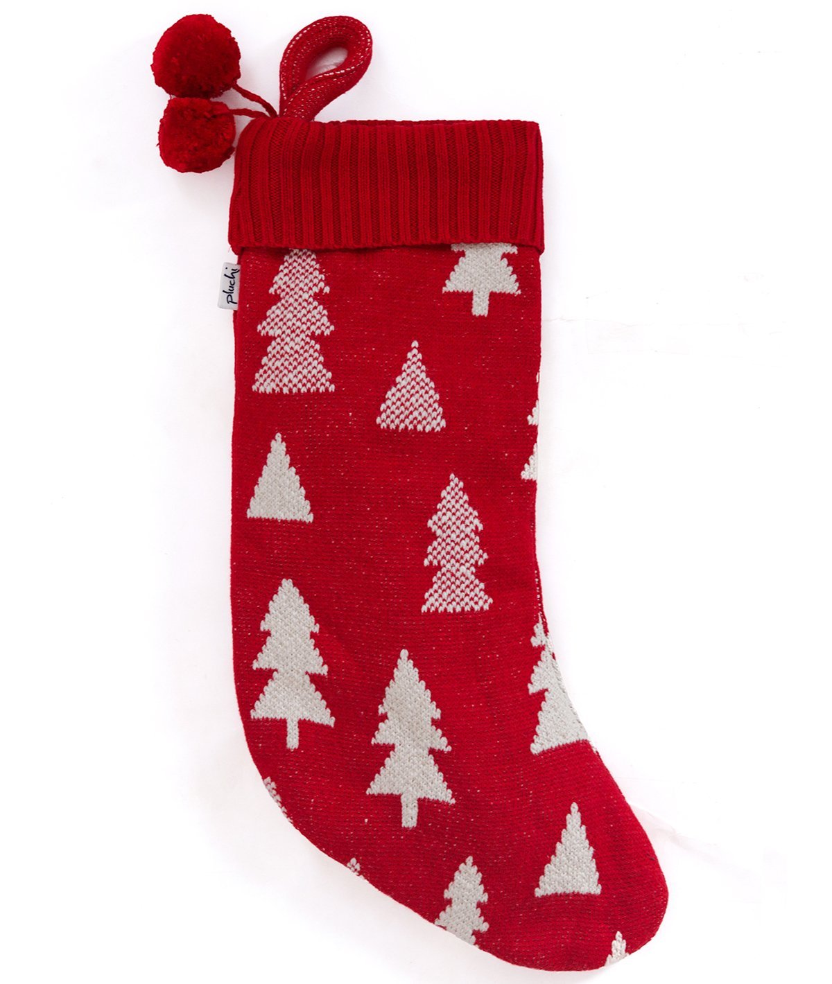 X-mas Tree - Red & Natural Color Cotton Knitted Christmas Decorative Stocking