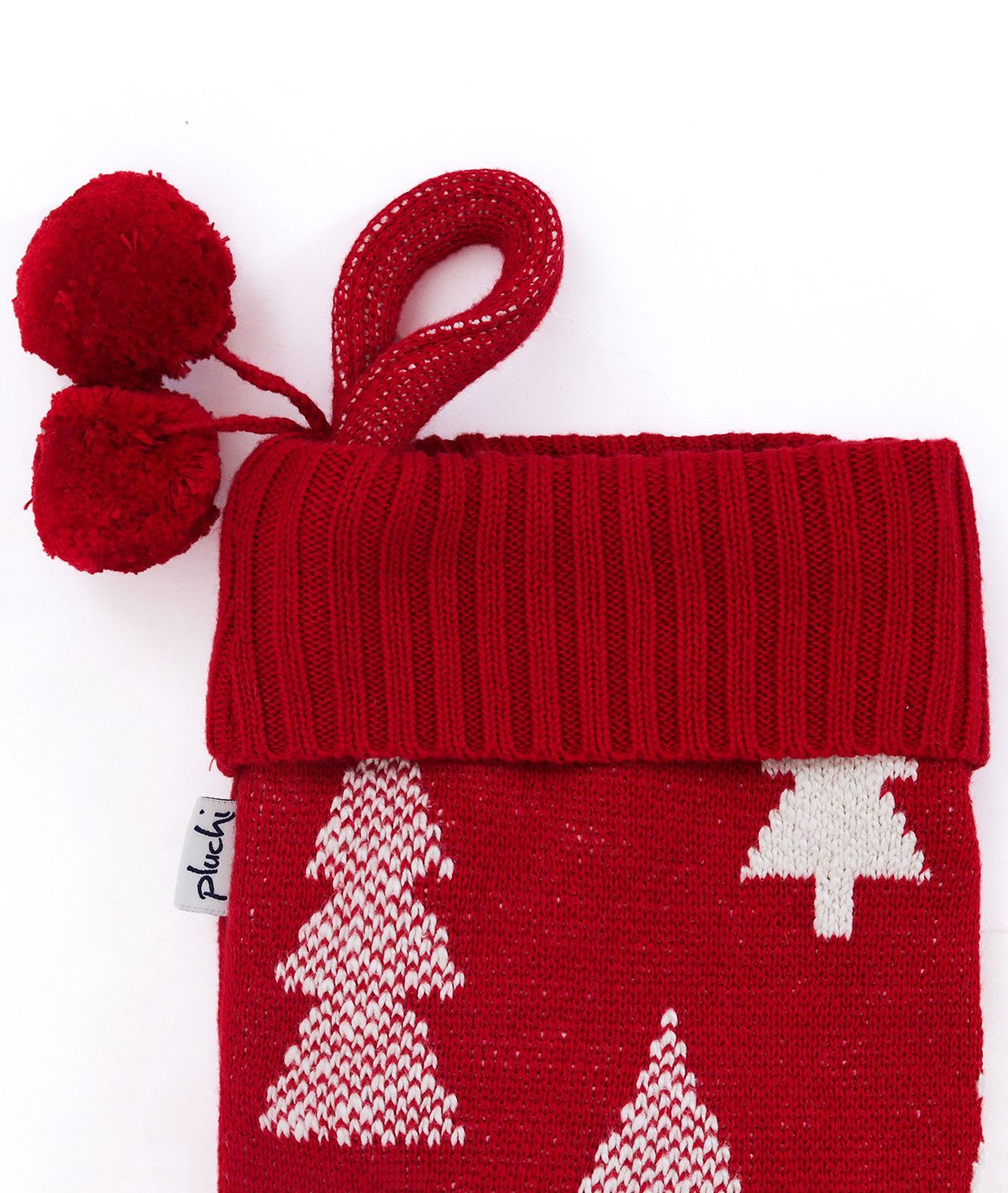 X-mas Tree - Red & Natural Color Cotton Knitted Christmas Decorative Stocking