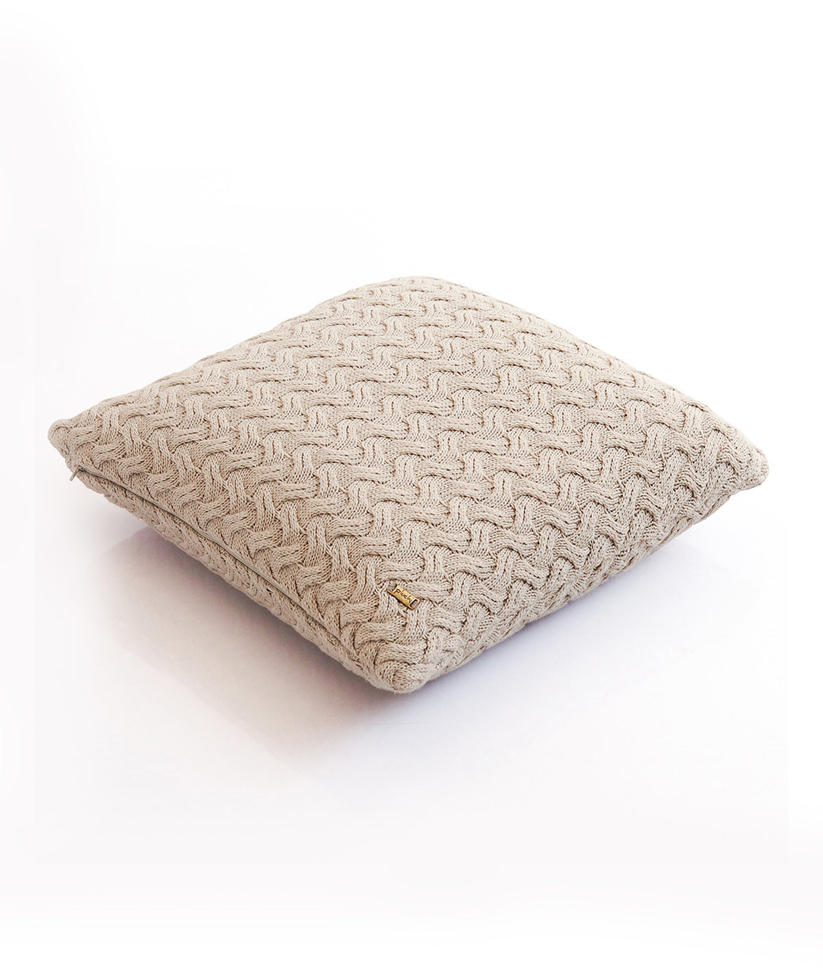 Criss Cross Knitted Throw & Cushion Cover(2 pcs) Gift Combo in Natural Color