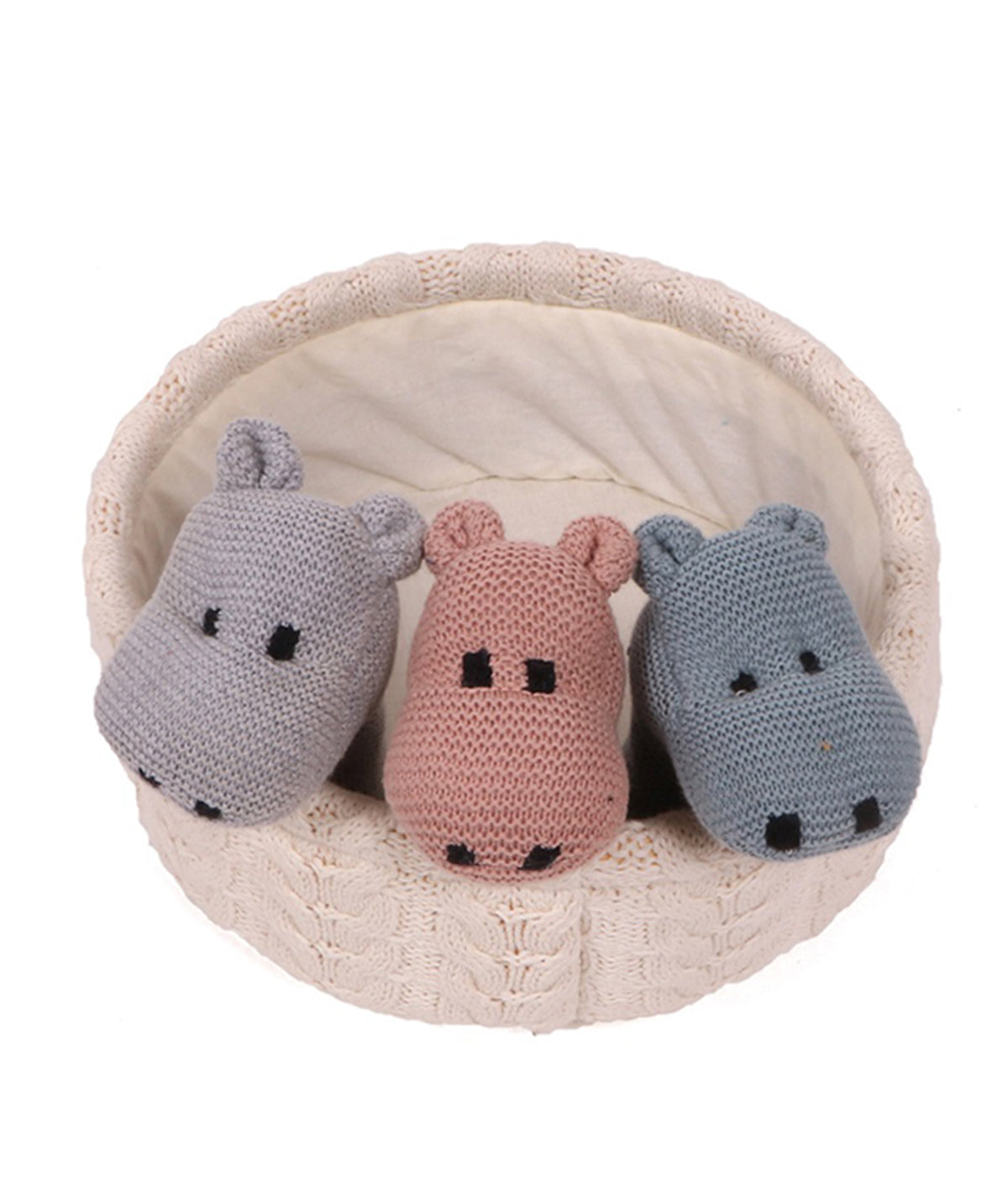 Rattle Hippo - Pale Pink 100% Cotton Knitted Stuffed Soft Toy for Babies / Kids