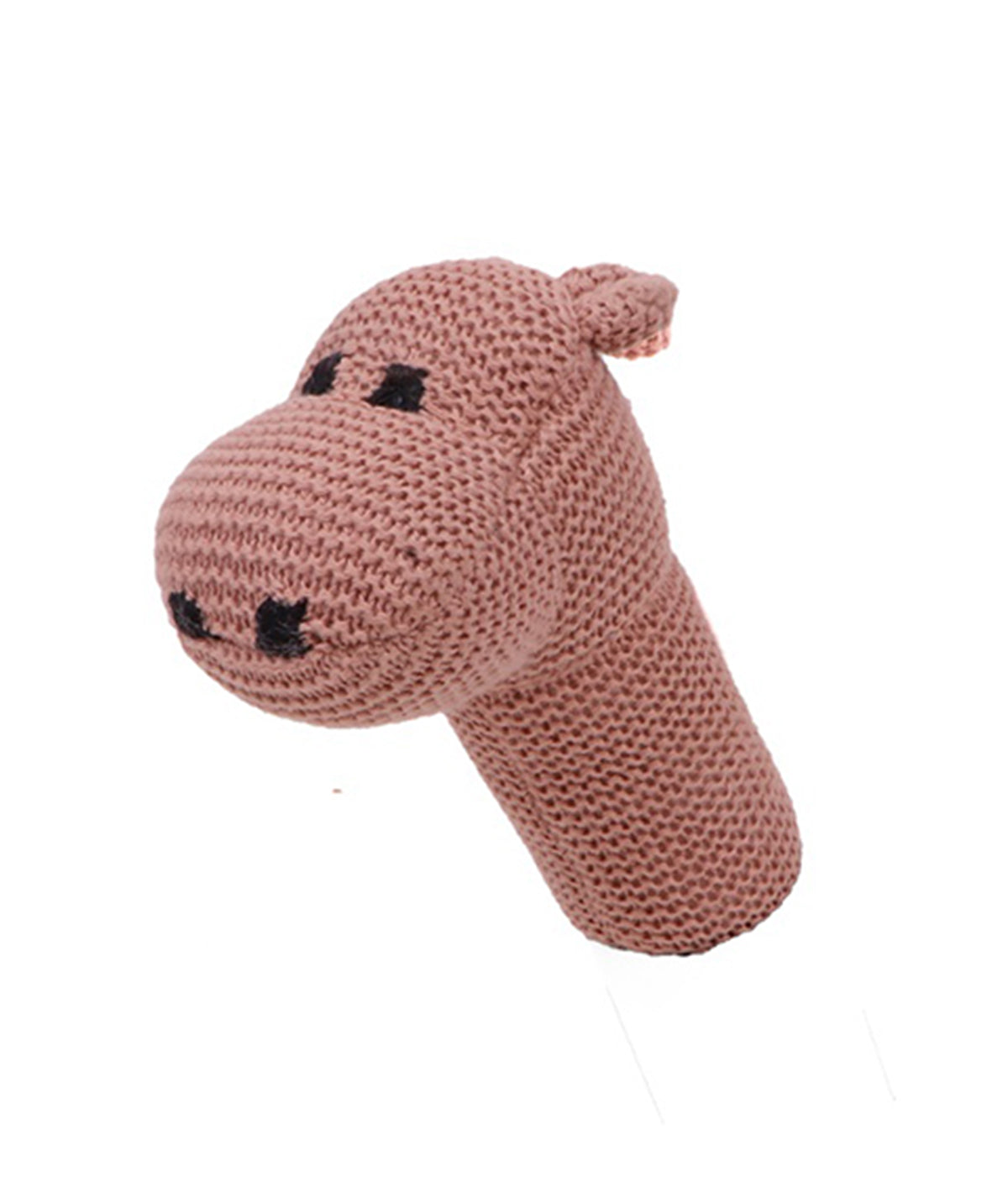 Rattle Hippo - Pale Pink 100% Cotton Knitted Stuffed Soft Toy for Babies / Kids