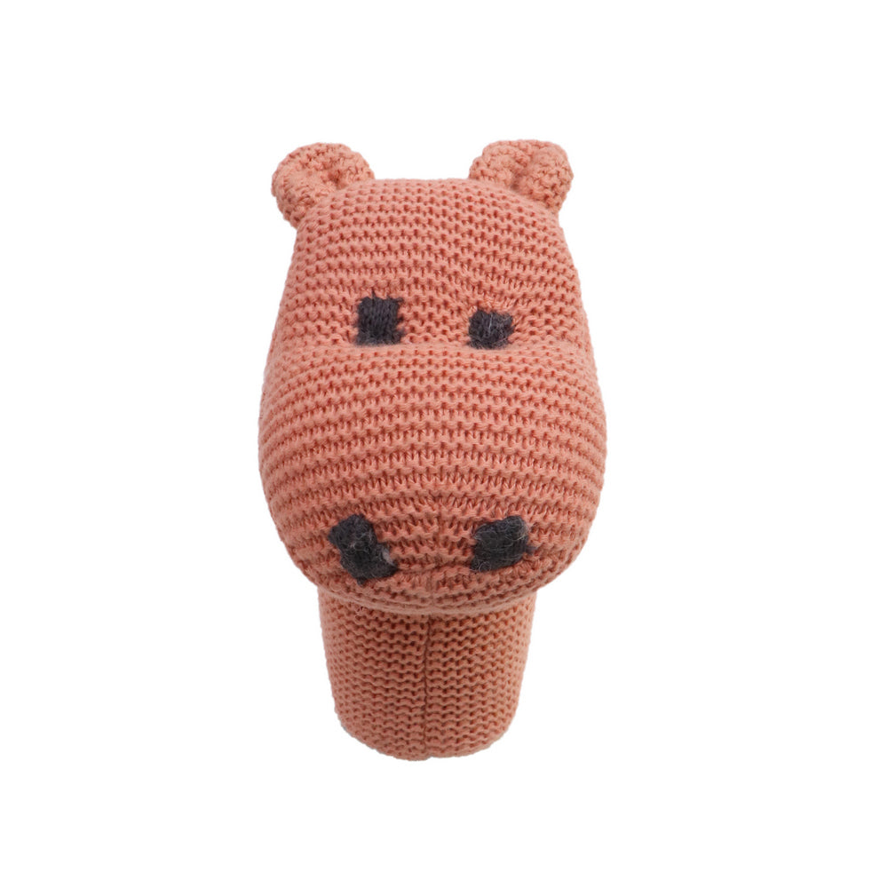 Rattle Hippo - Coral 100% Cotton Knitted Stuffed Soft Toy for Babies / Kids