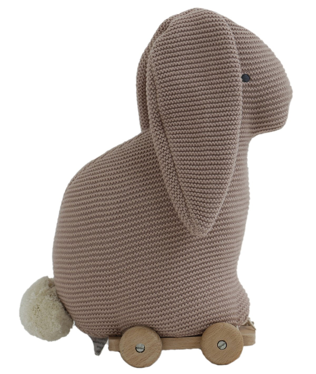 Push & Pull Bunny - Pale Pink 100% Cotton Knitted Stuffed Soft Toy for Babies / Kids with Wooden Cart