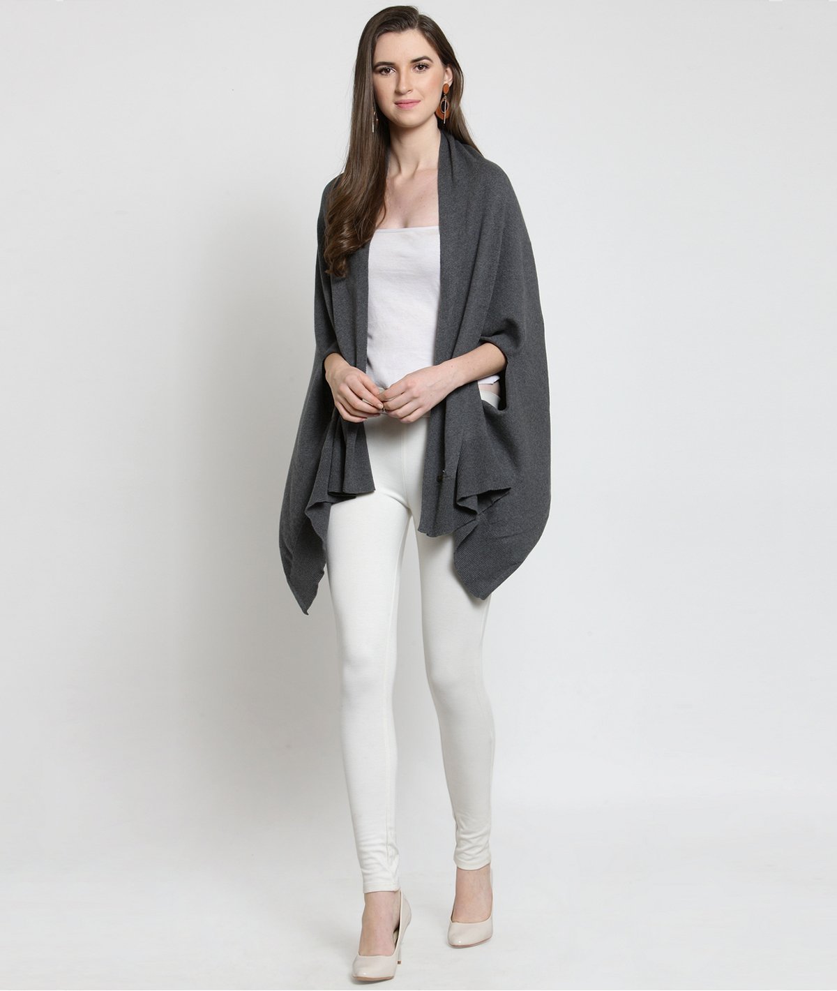 Palma - Dark Grey Cotton Knitted Fashion Poncho / Top / Cape