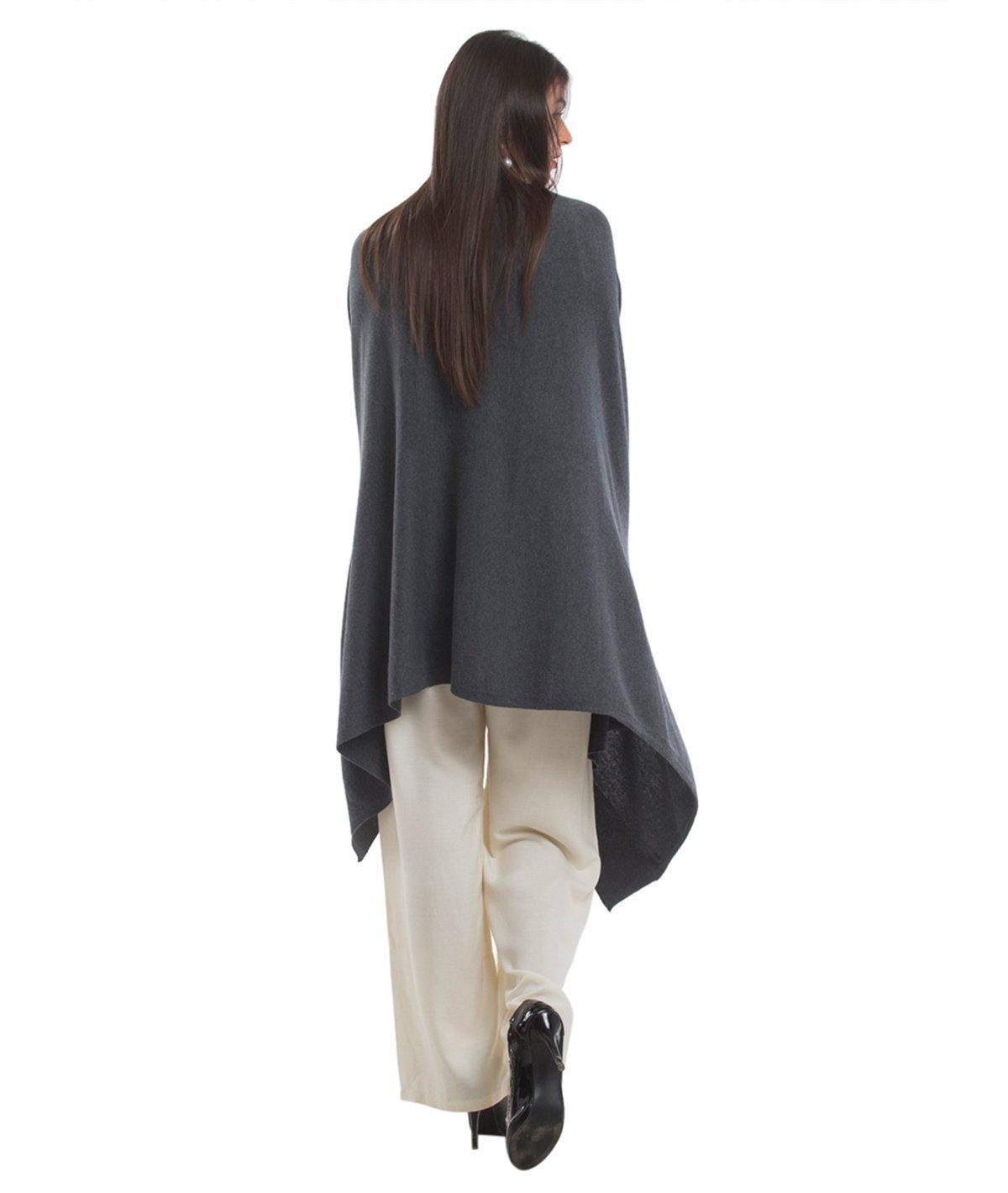 Palma - Dark Grey Cotton Knitted Fashion Poncho / Top / Cape