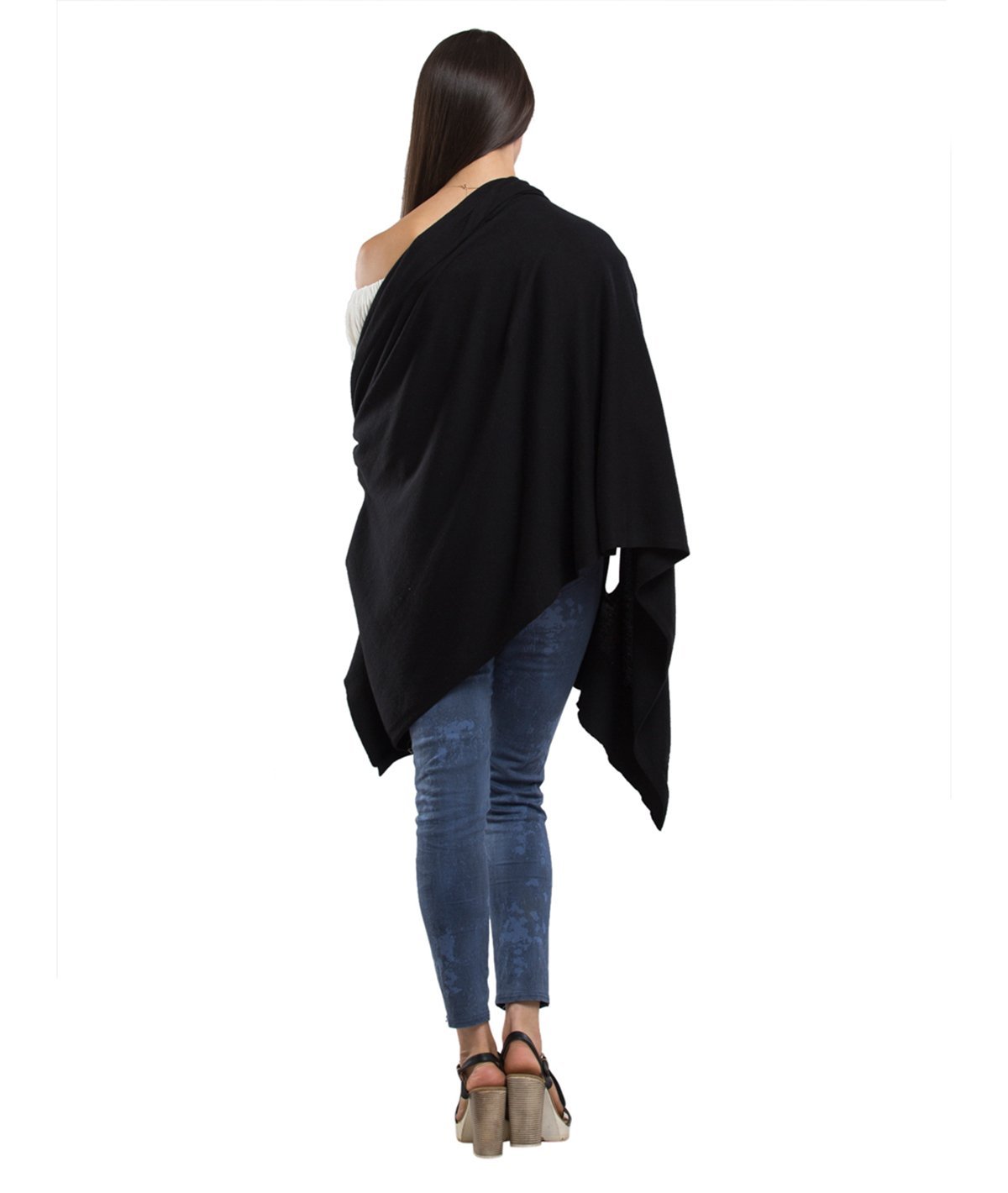 Palma - Black Cotton Knitted Fashion Poncho / Top / Cape