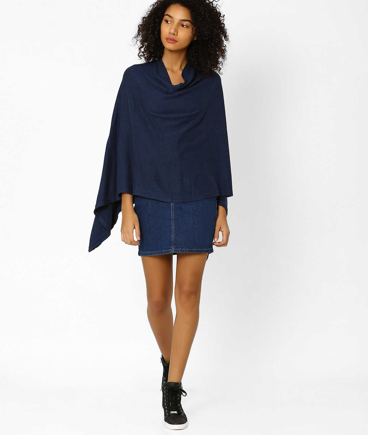 Rosette - Navy Cotton Knitted Fashion Poncho / Top / Cape