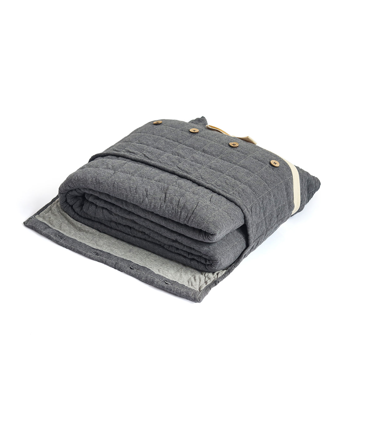 Square Check Cotton Knitted Light weight Quilted Blanket (Dark Grey Melange)