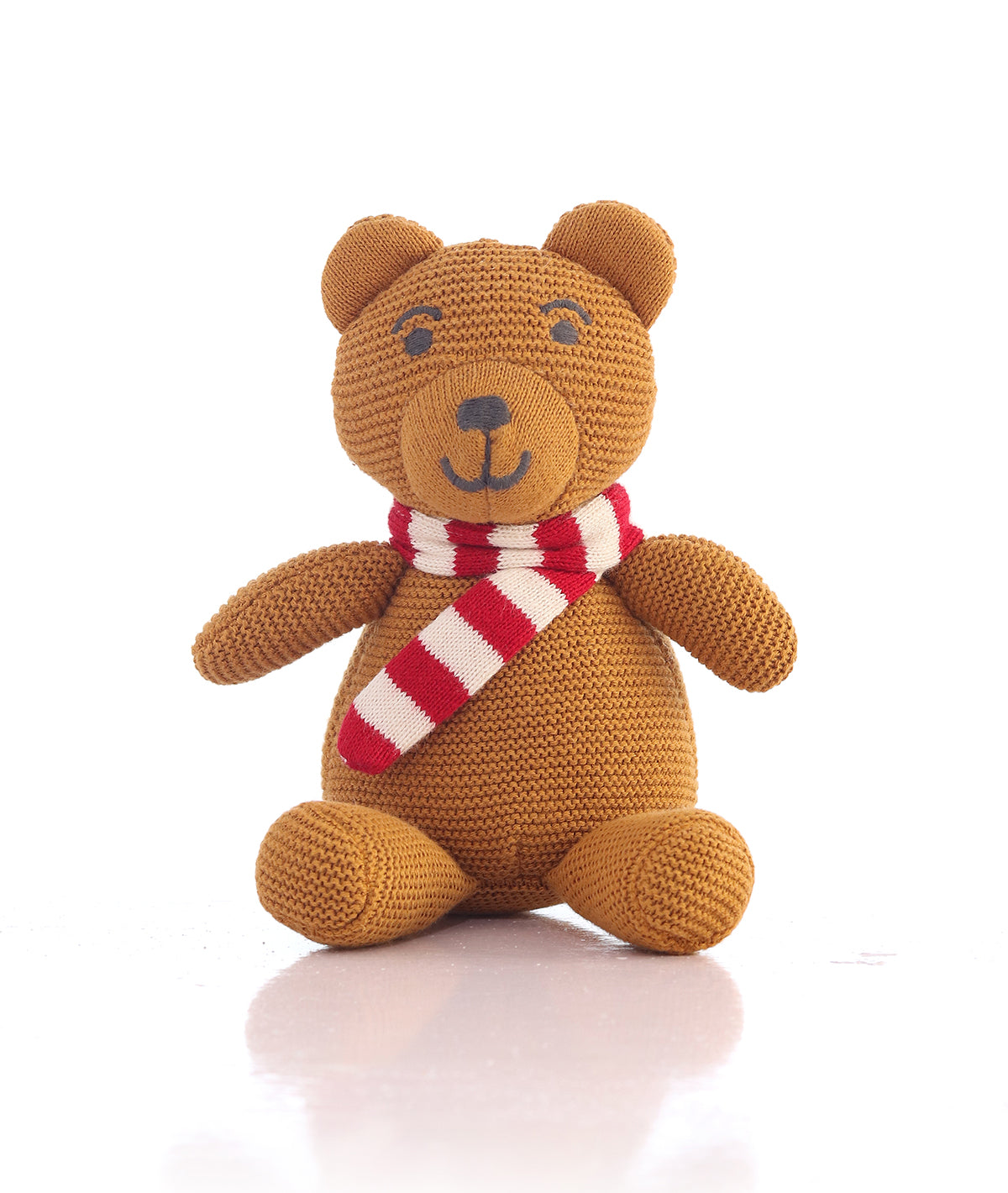 Baby Bear with Scarf Cotton Knitted Stuffed Soft Toy for Babies & Kids (Mustard, Red & Natural)