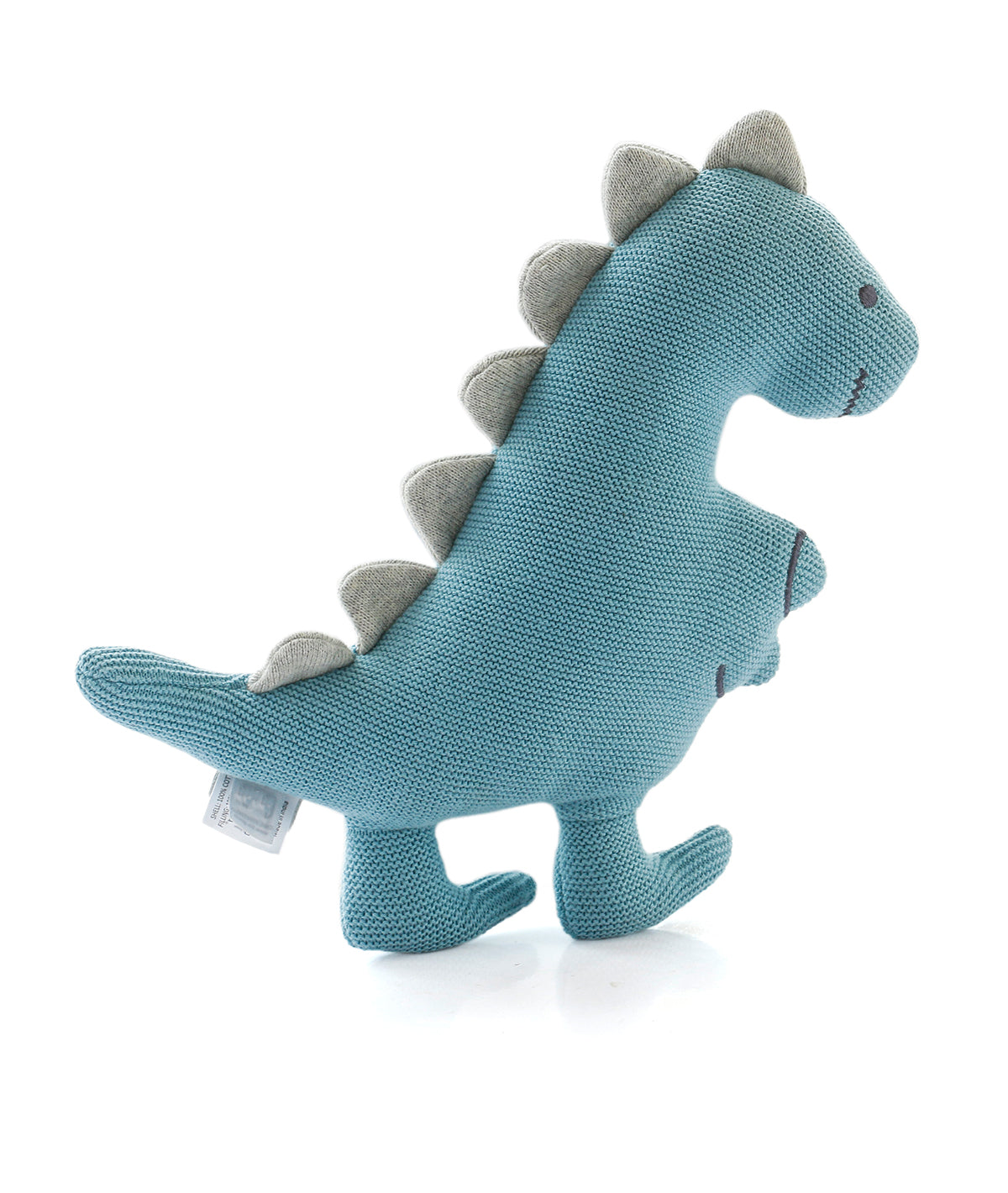 Cute Dino-Cotton Knitted Stuffed Soft Toy For Babies & Kids (Medium Blue & Light Grey Melange)