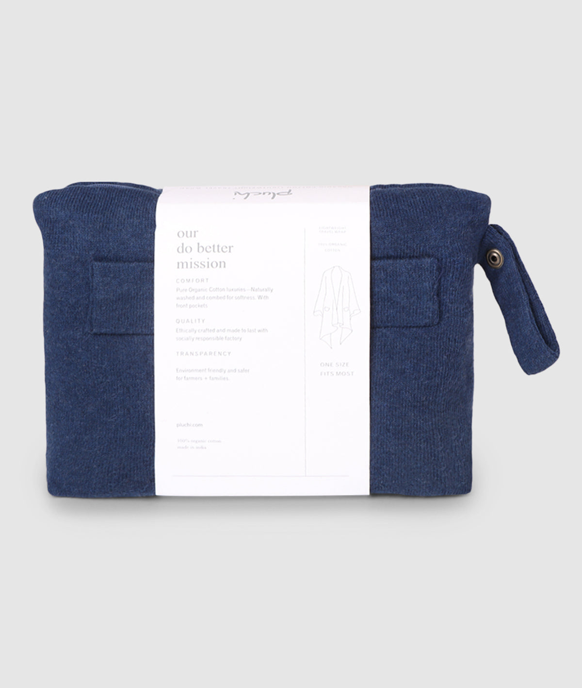 Classic Travel Cape Wrap - Organic Cotton Knitted Light Weight Wrap in Pouch (Navy Melange )