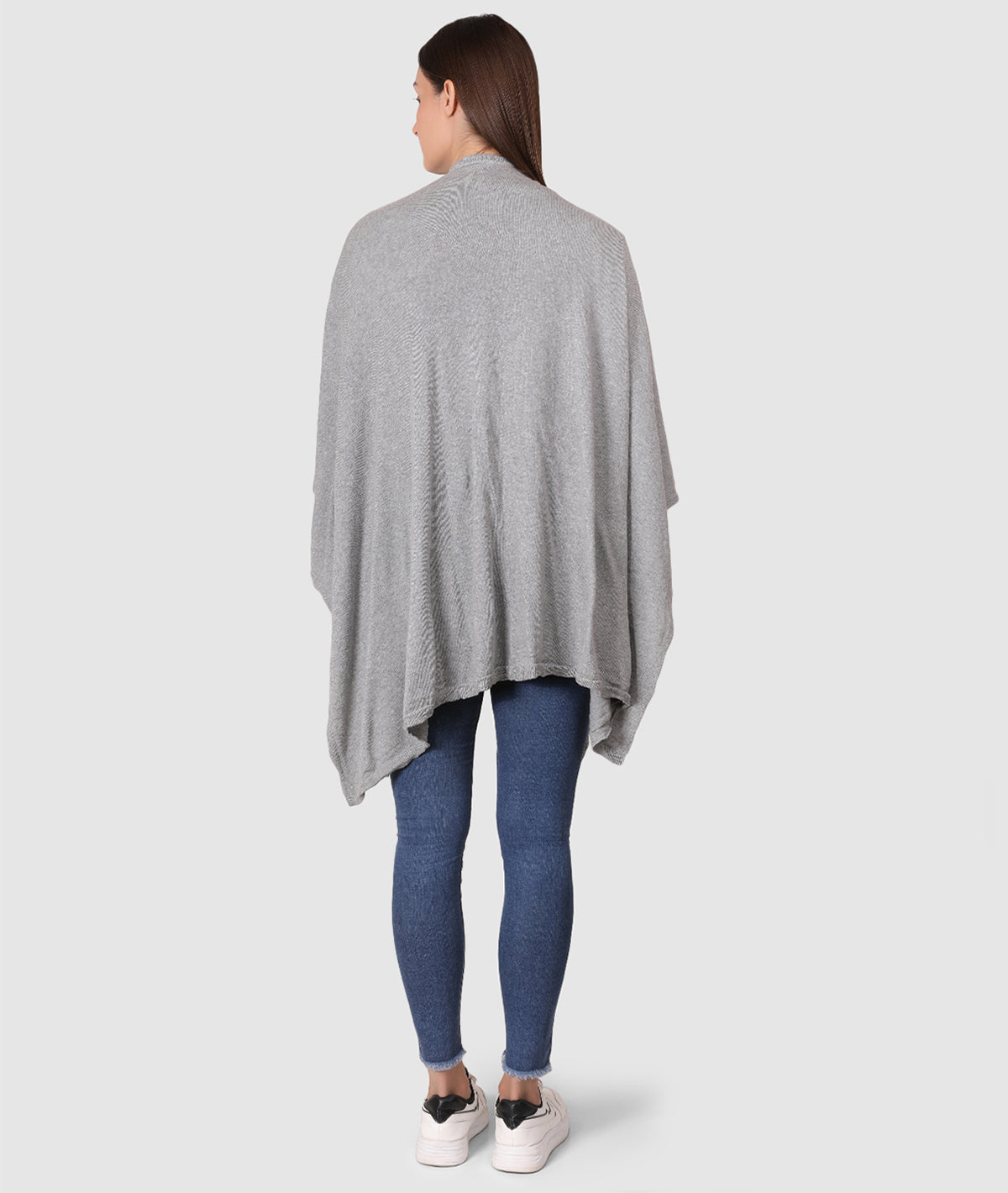Classic Travel cape Wrap - Organic Cotton Knitted Light Weight Wrap in Pouch (Light Grey Melange )