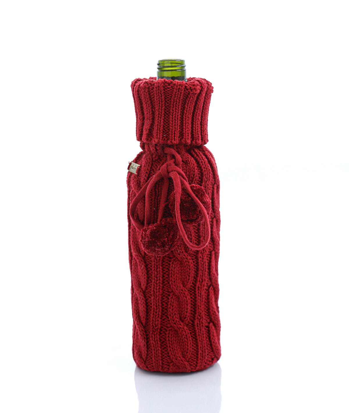 Cable Criss Cotton Knitted Wine Bottle Cover (Dark Red)
