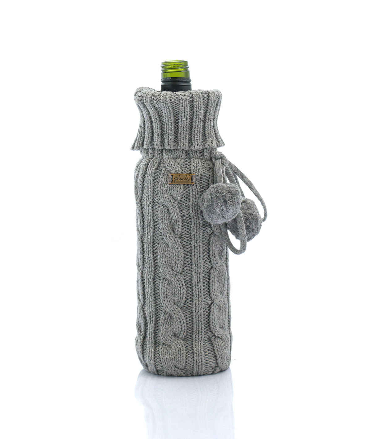 Cable Criss Cotton Knitted Wine Bottle Cover (Light Grey Melange)